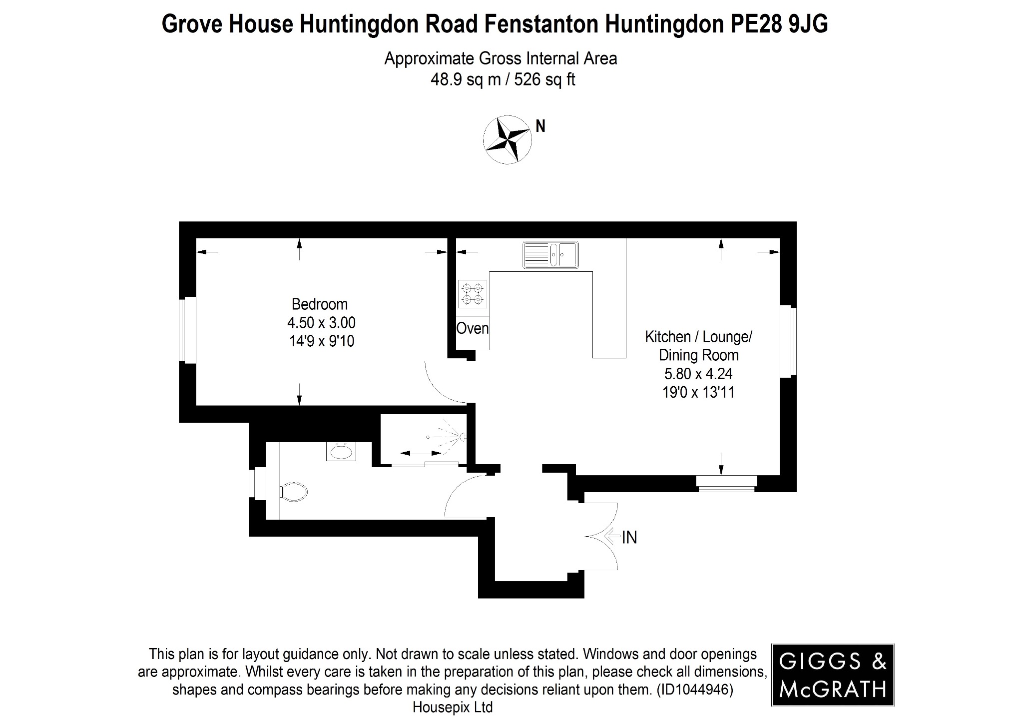 1 bed terraced bungalow for sale in Huntingdon Road, Huntingdon - Property Floorplan