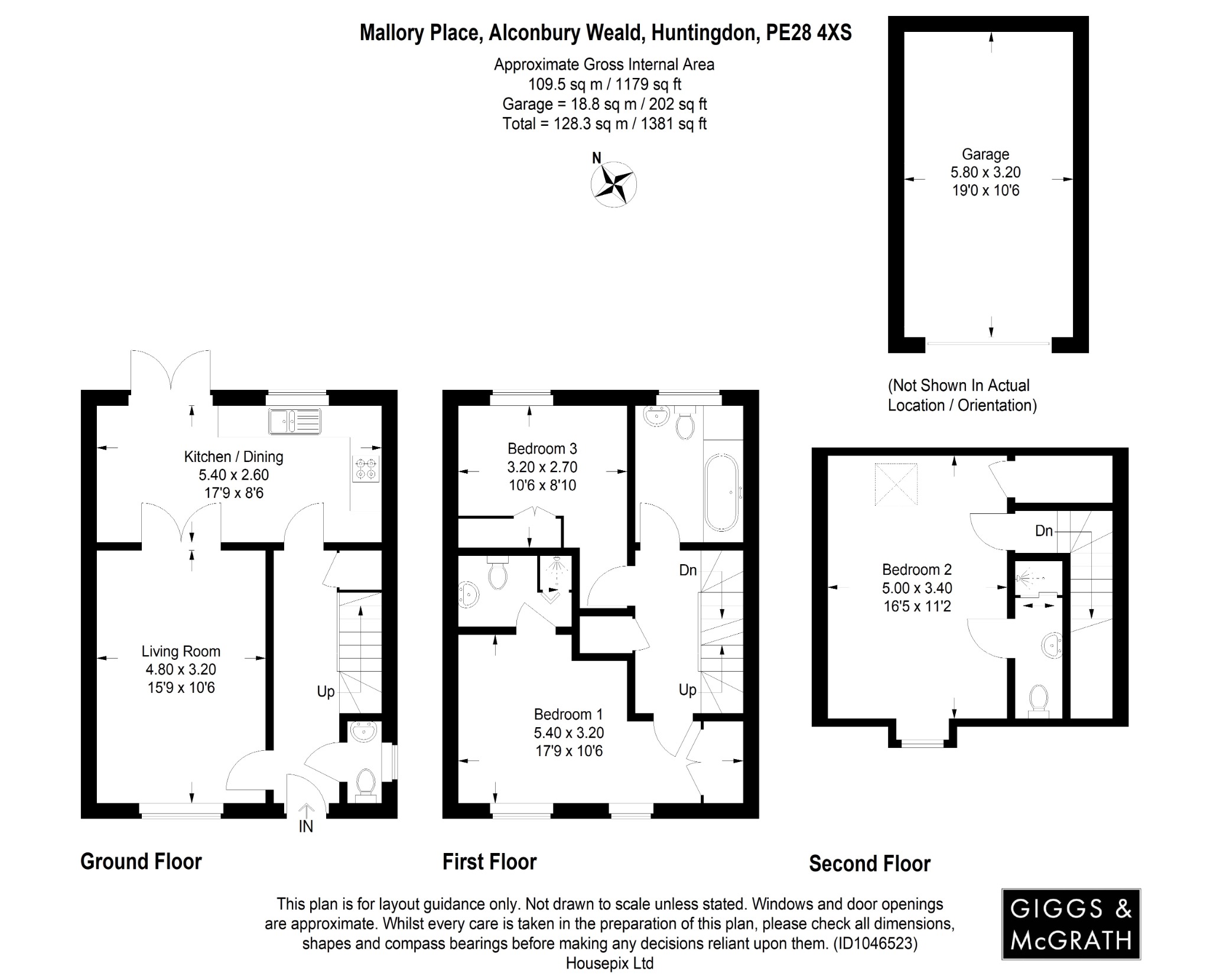 3 bed end of terrace house for sale in Mallory Place, Huntingdon - Property Floorplan