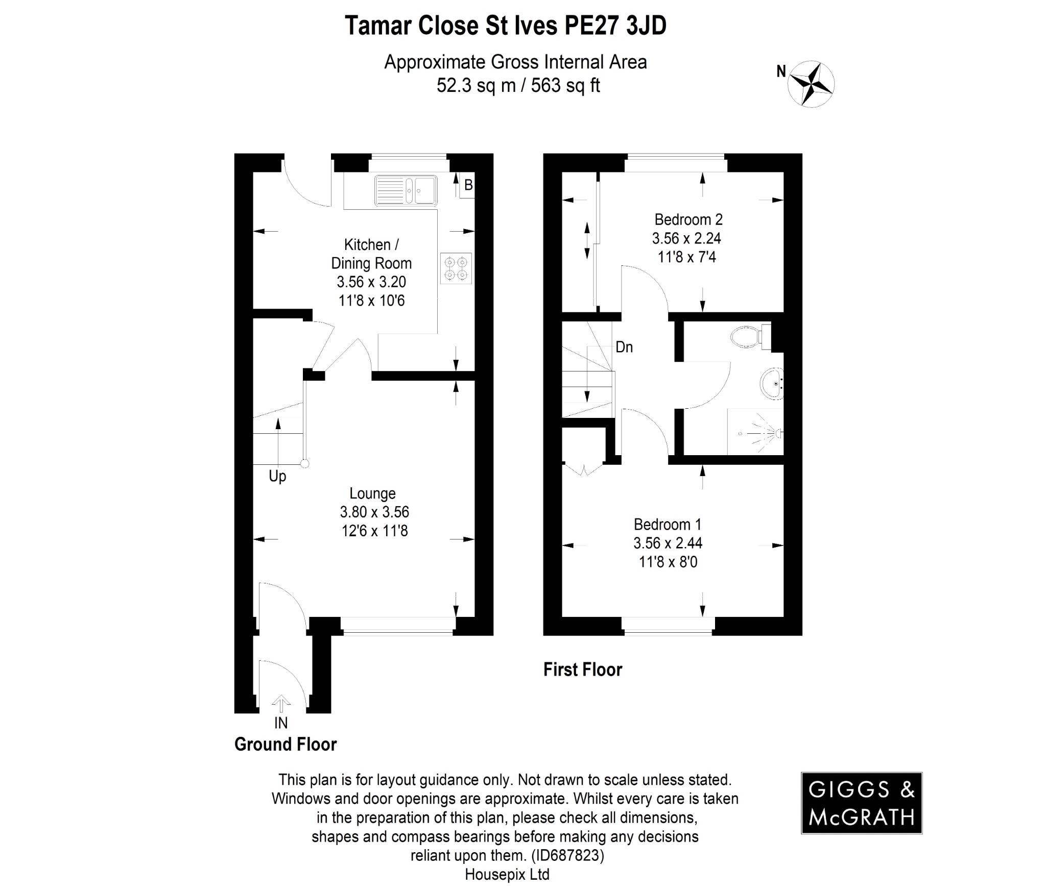 2 bed terraced house for sale in Tamar Close, St Ives - Property Floorplan