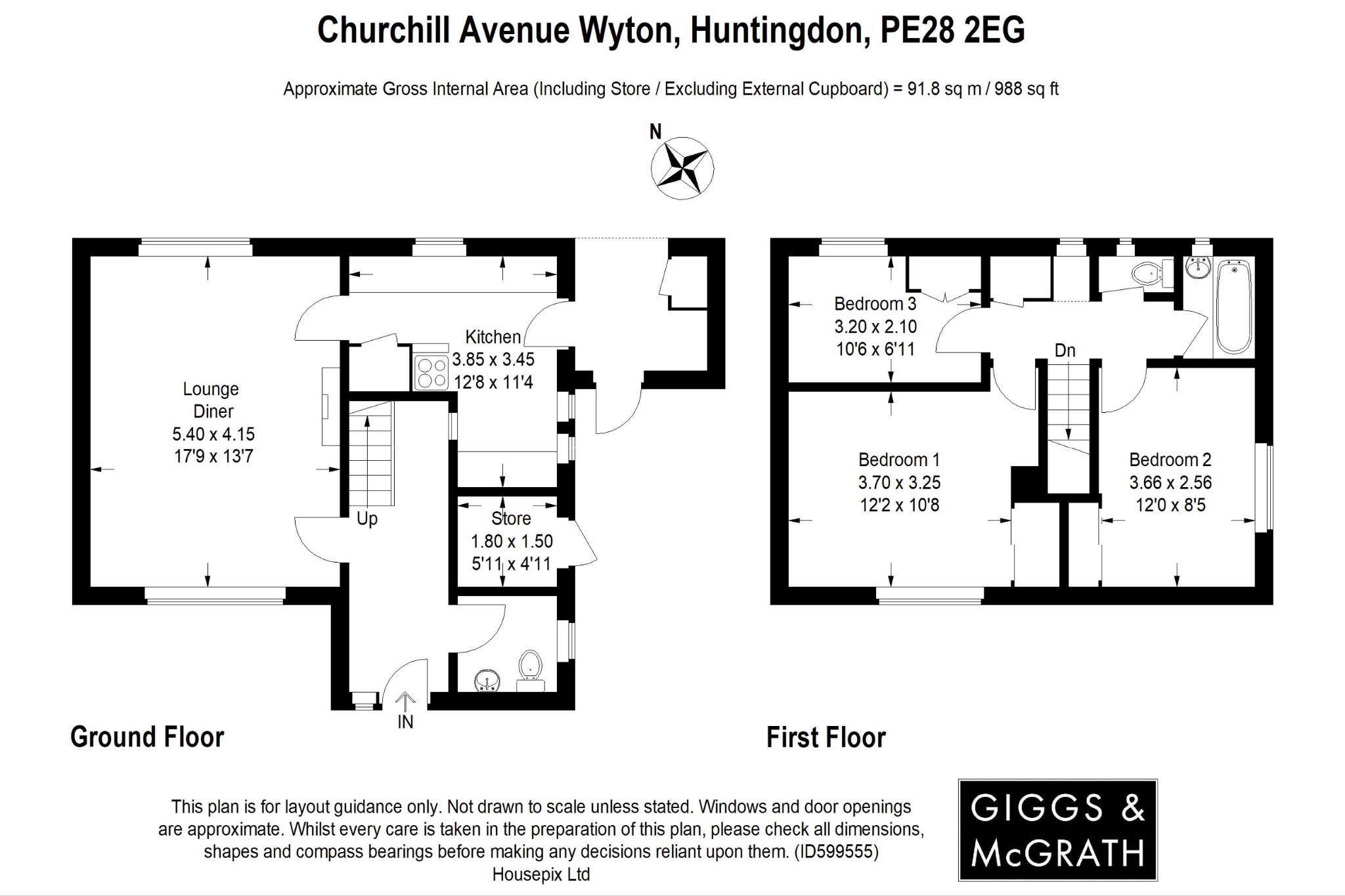 3 bed semi-detached house for sale in Churchill Avenue, Huntingdon - Property Floorplan