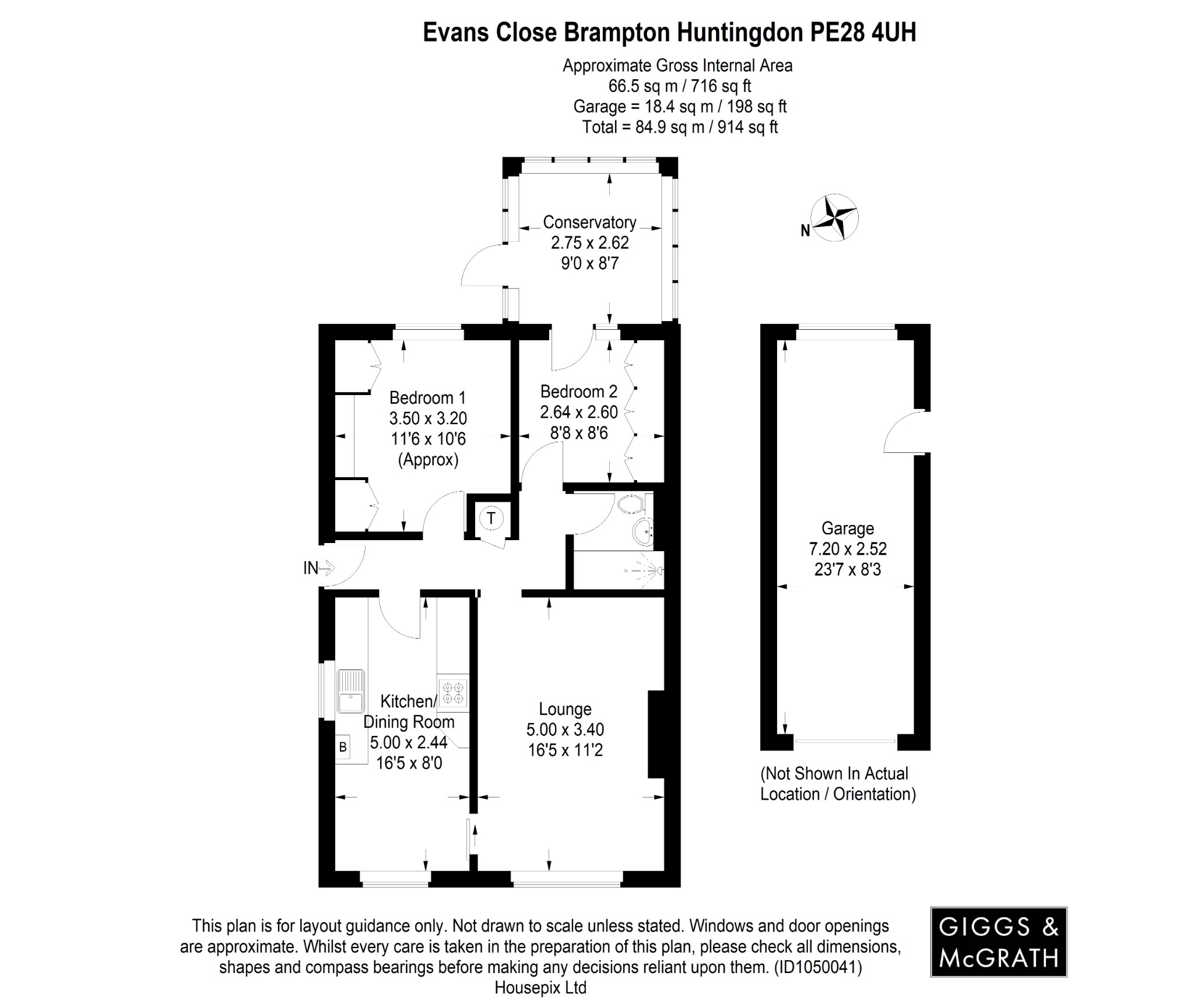 2 bed semi-detached bungalow for sale in Evans Close, Huntingdon - Property Floorplan