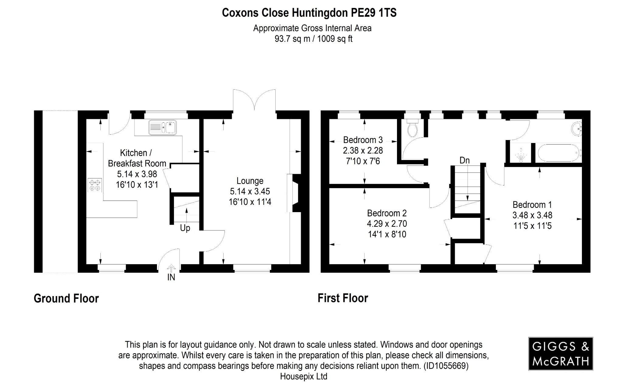 3 bed terraced house for sale in Coxons Close, Huntingdon - Property Floorplan