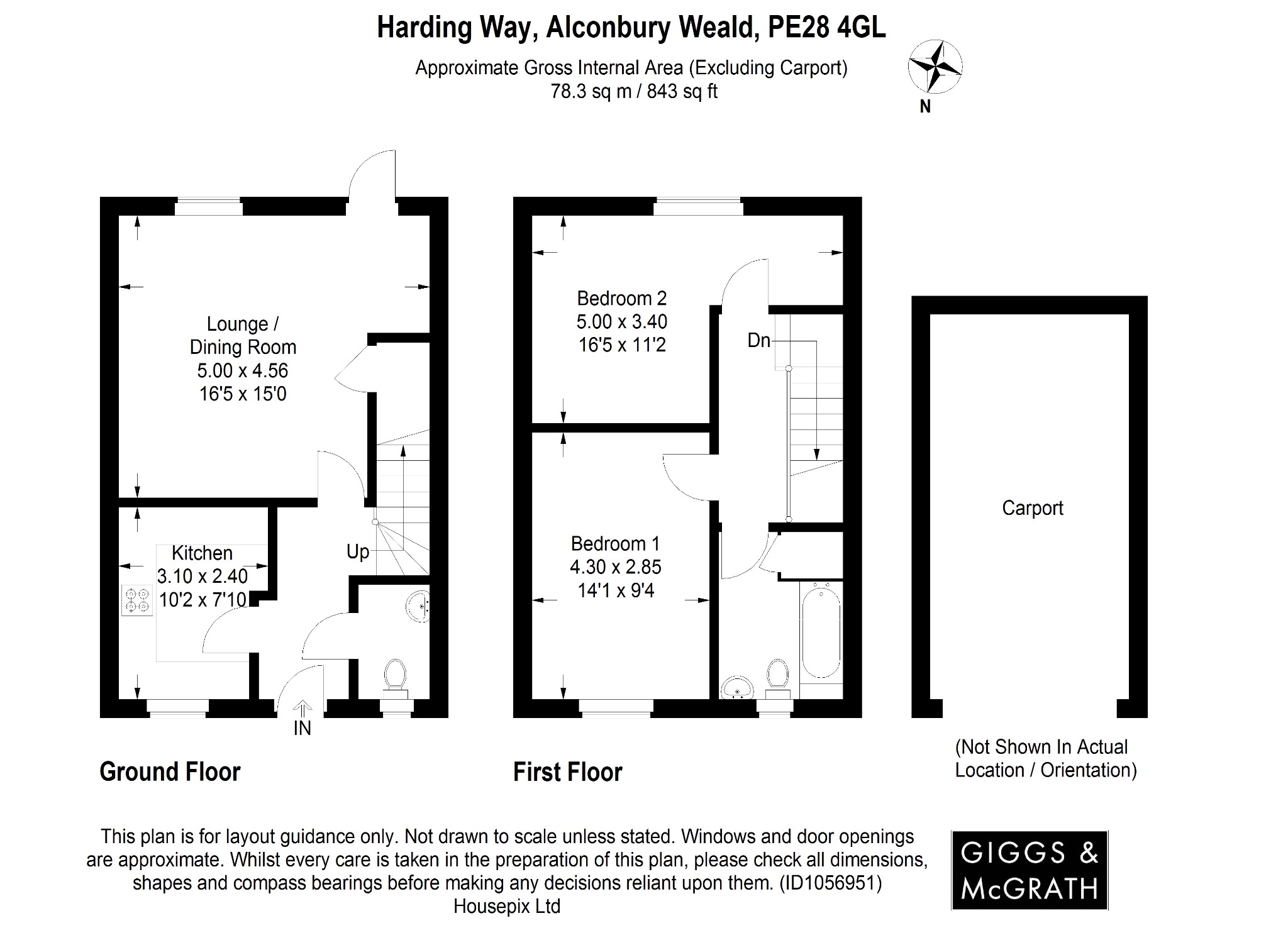 2 bed semi-detached house for sale, Huntingdon - Property Floorplan