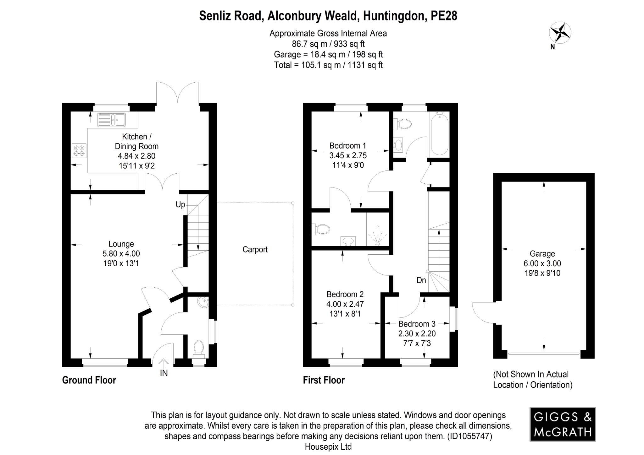 3 bed semi-detached house for sale in Senliz Road, Huntingdon - Property Floorplan