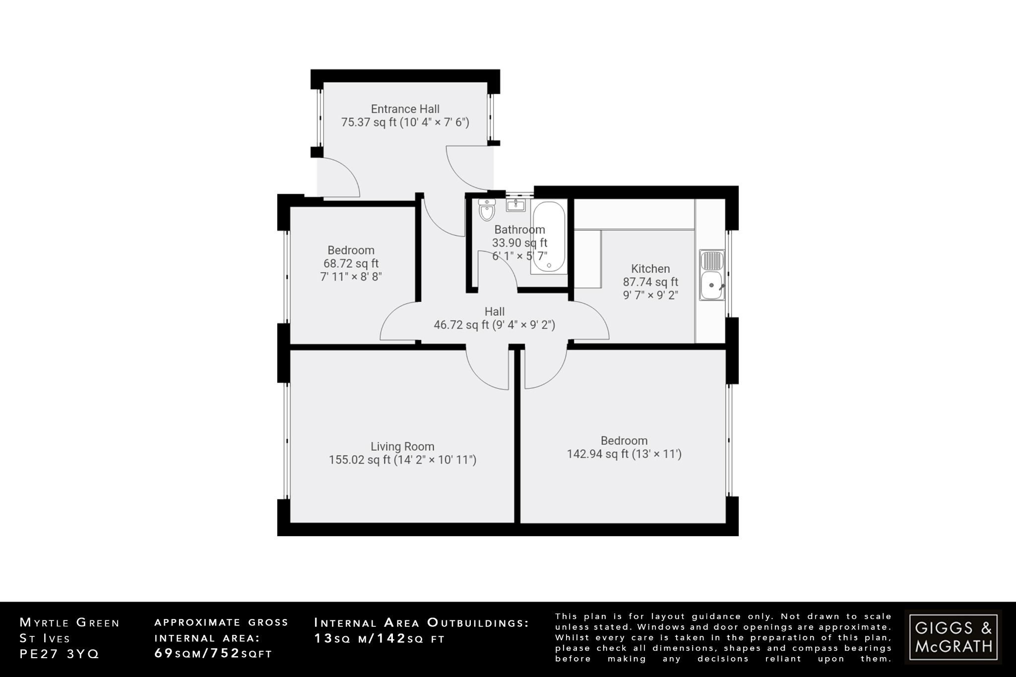 2 bed bungalow for sale in Myrtle Green, St. Ives - Property Floorplan