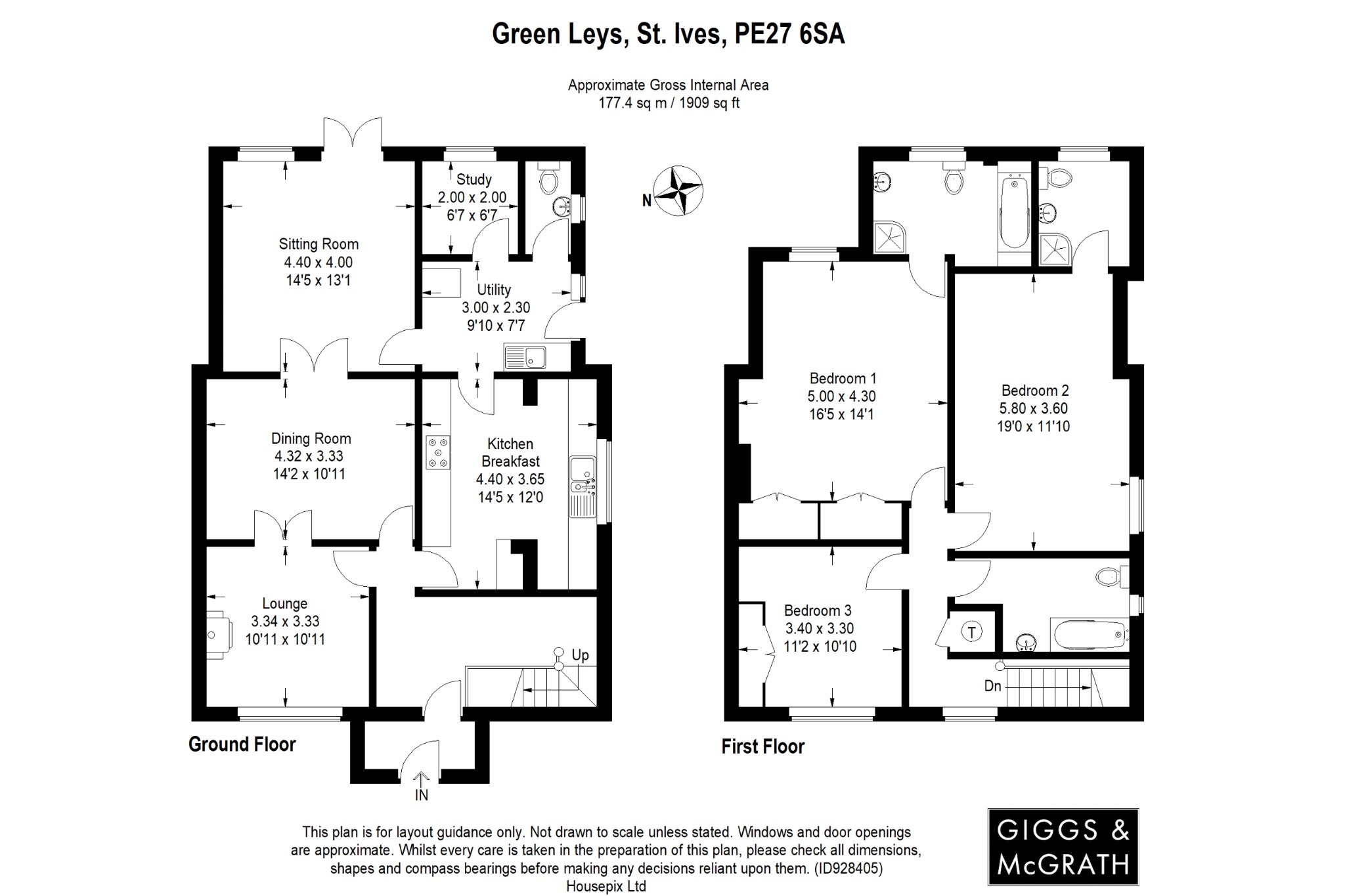 3 bed semi-detached house for sale in Green Leys, St. Ives - Property Floorplan