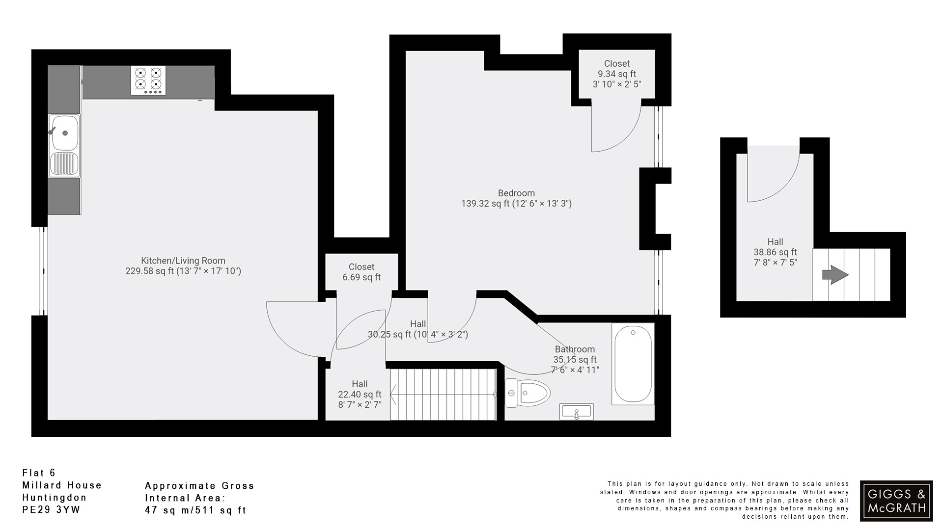 1 bed flat for sale in Mill Common, Huntingdon - Property Floorplan