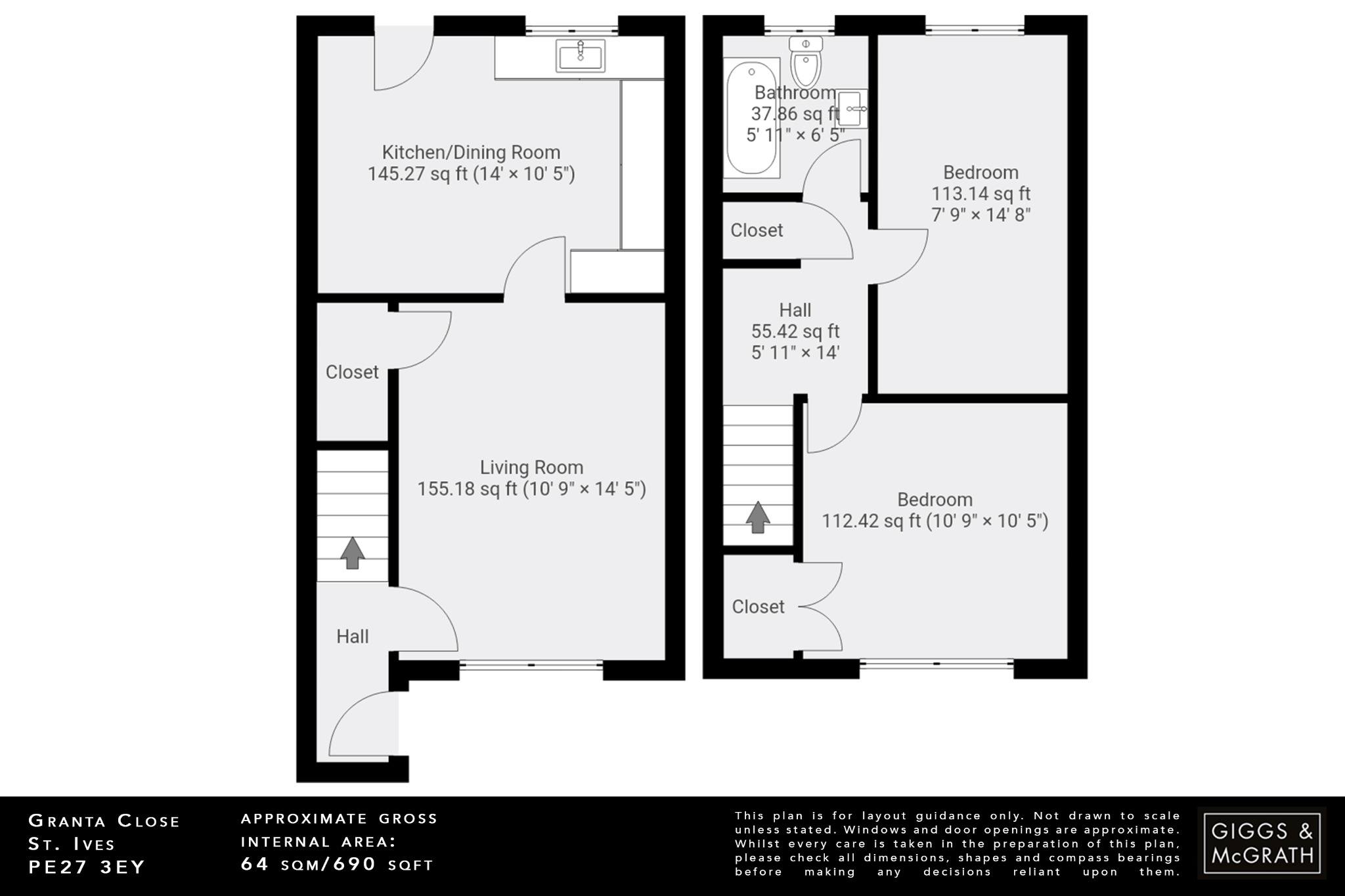 2 bed terraced house for sale in Granta Close, St. Ives - Property Floorplan