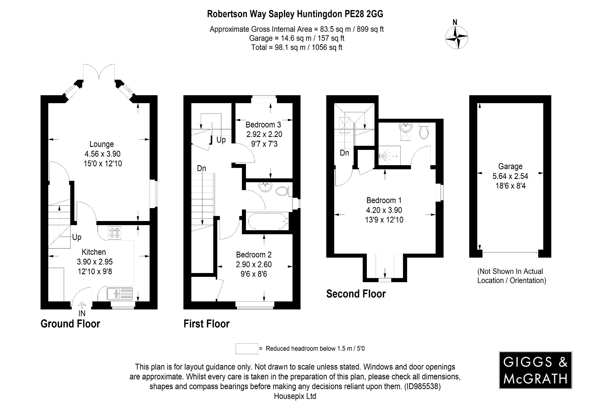 3 bed end of terrace house for sale in Robertson Way, Huntingdon - Property Floorplan