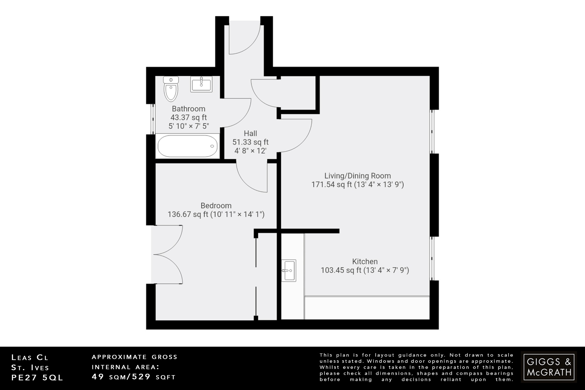 1 bed ground floor flat for sale in Leas Close, St. Ives - Property Floorplan