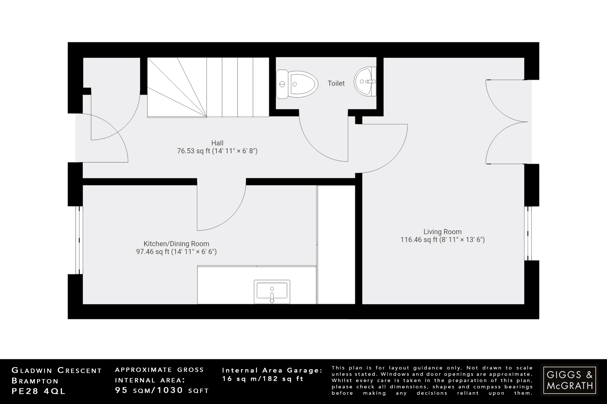 3 bed terraced house for sale in Brampton Gardens, Cambridgeshire - Property Floorplan