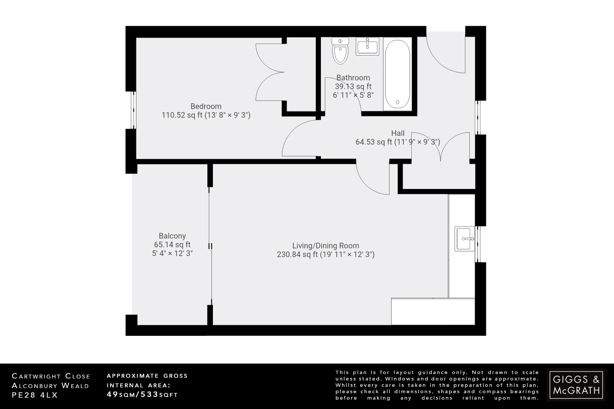 1 bed ground floor flat for sale in Cartwright Close, Huntingdon - Property Floorplan