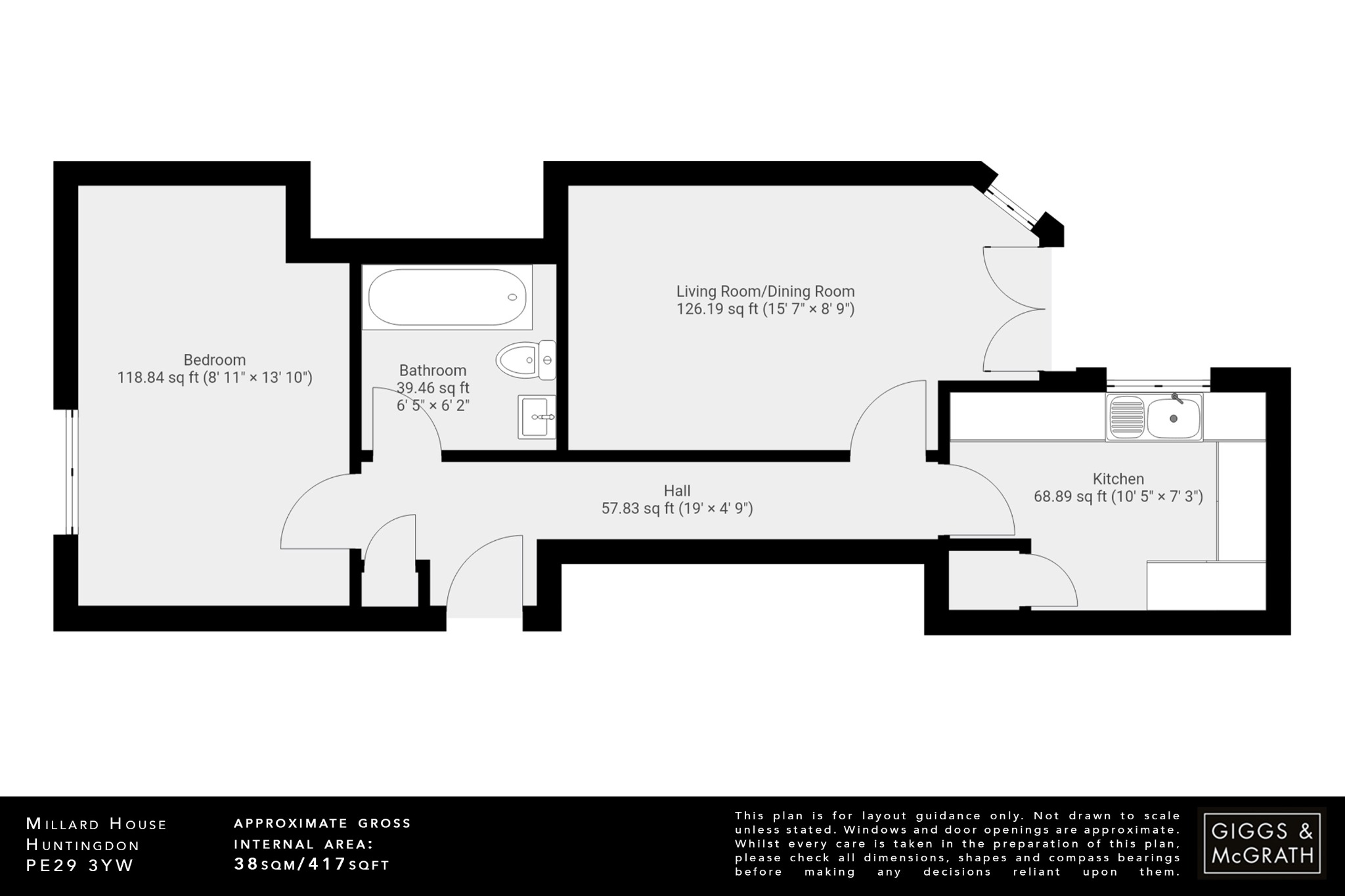 1 bed ground floor flat for sale in Mill Common, Huntingdon - Property Floorplan