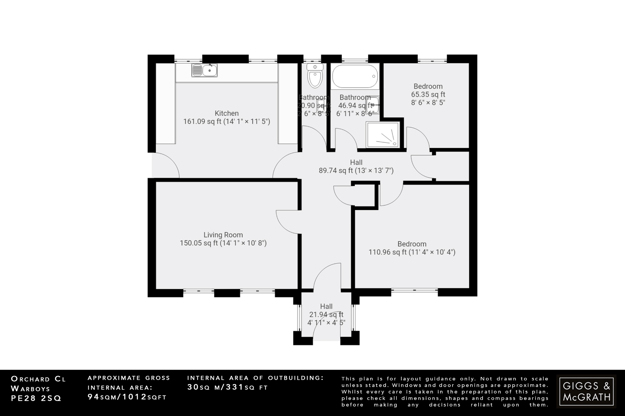 2 bed detached bungalow for sale in Orchard Close, Huntingdon - Property Floorplan