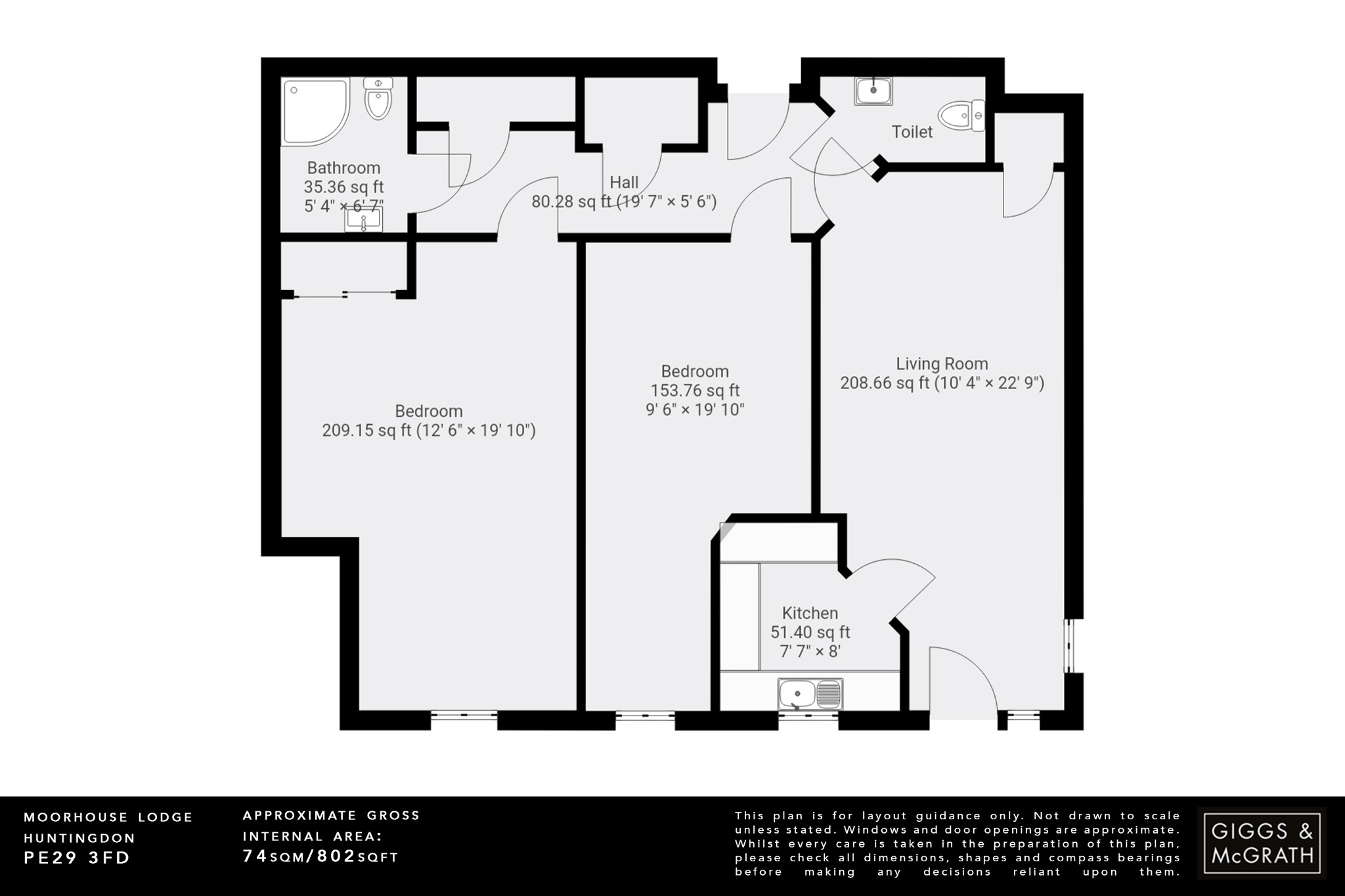 2 bed ground floor flat for sale in Moorhouse Lodge, Huntingdon - Property Floorplan