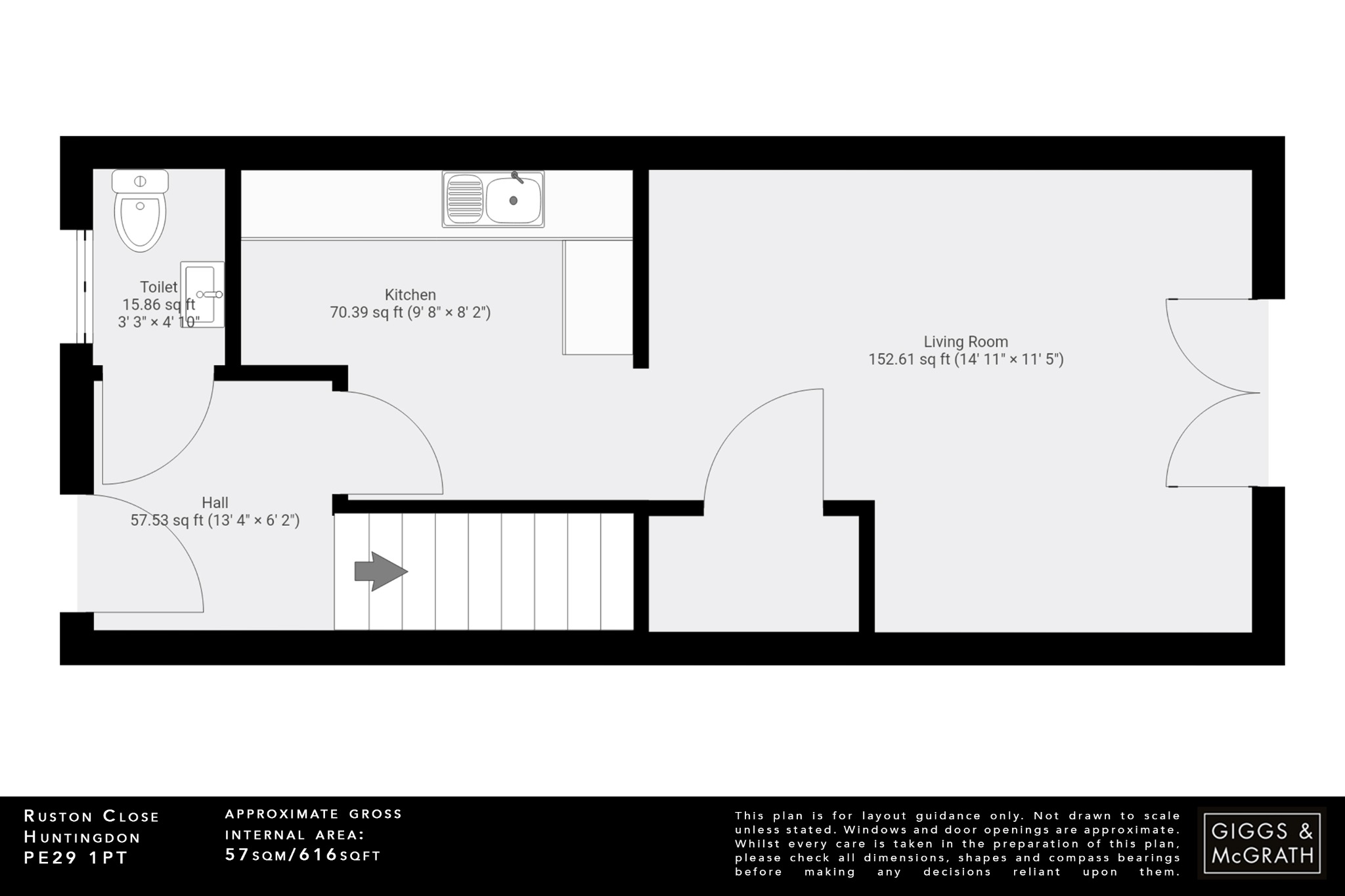 2 bed terraced house for sale in Ruston Close, Huntingdon - Property Floorplan