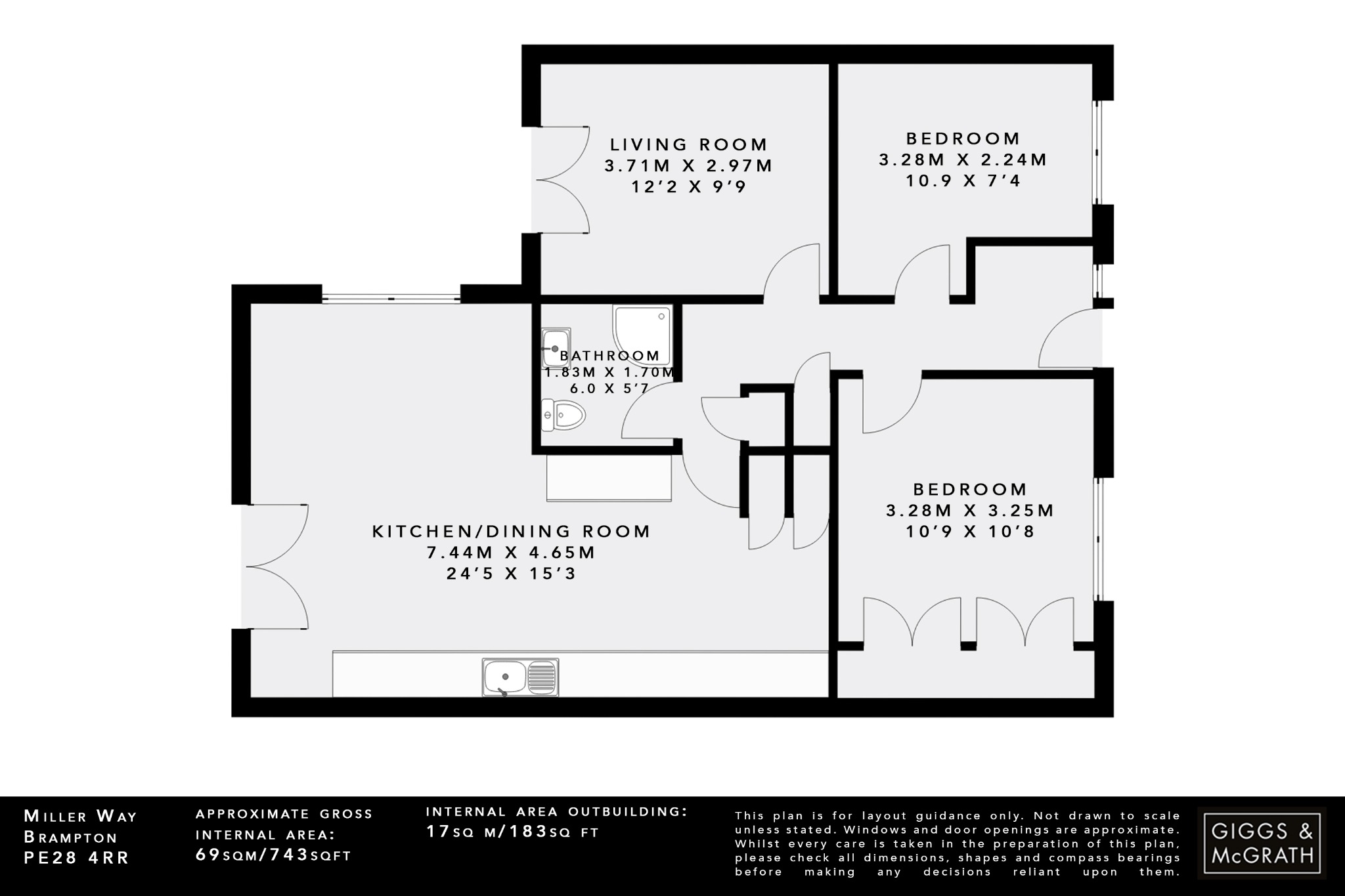 2 bed bungalow for sale in Miller Way, Huntingdon - Property Floorplan