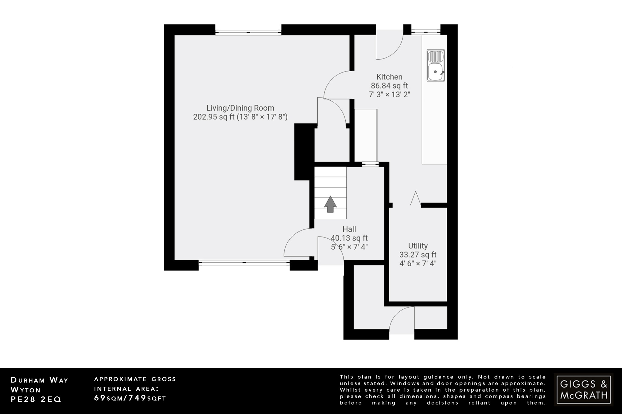 2 bed terraced house for sale in Durham Way, Huntingdon - Property Floorplan