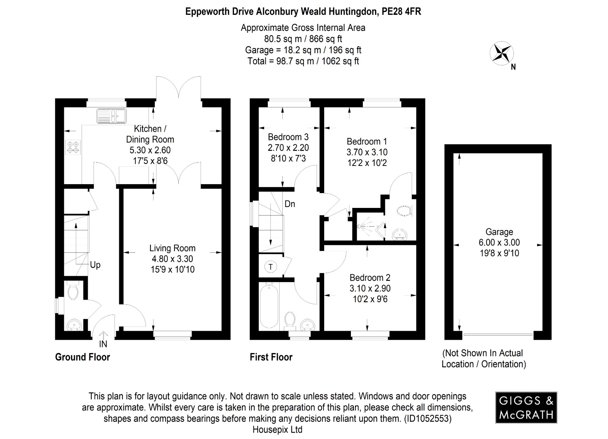 3 bed semi-detached house for sale in Eppeworth Drive, Huntingdon - Property Floorplan