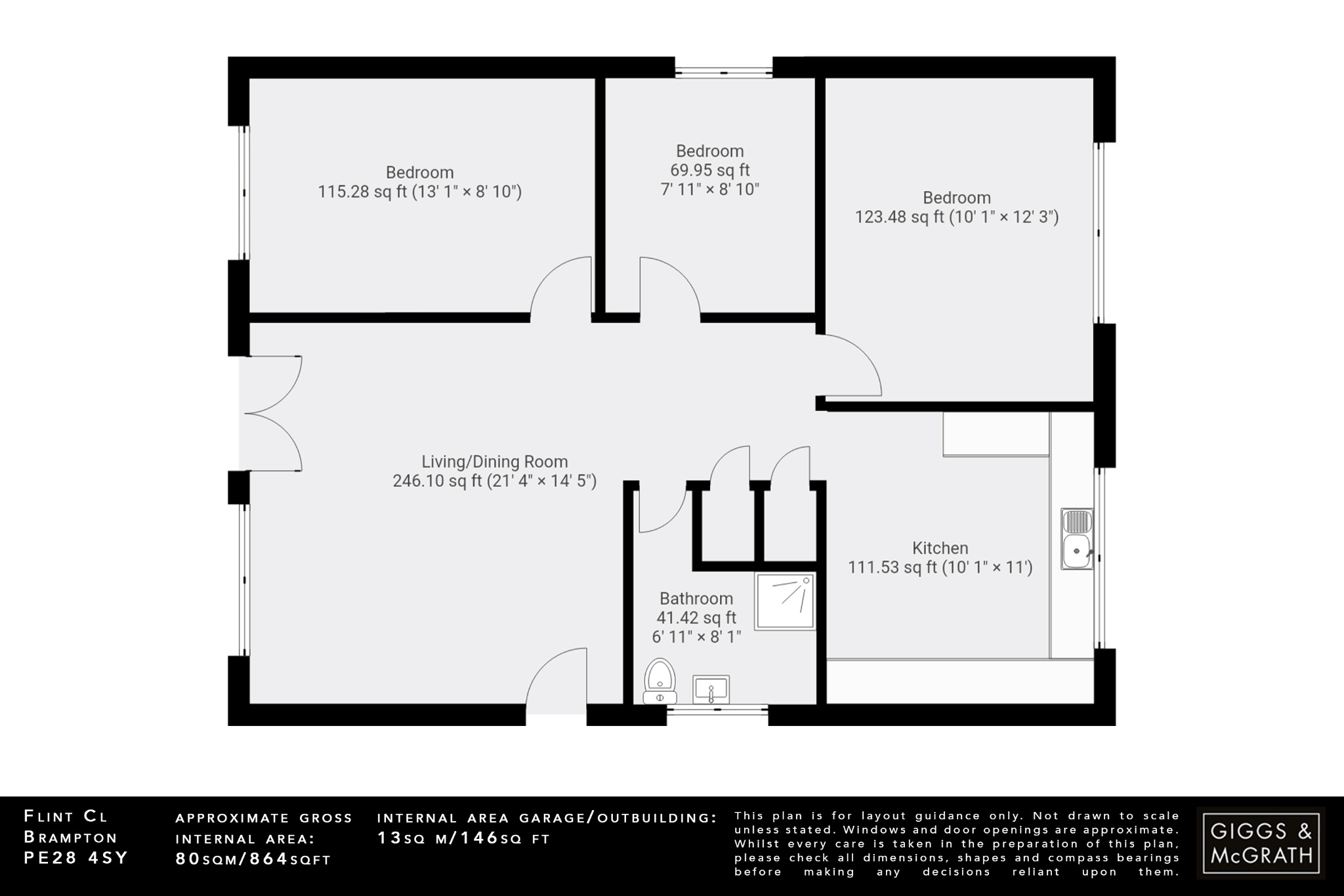 3 bed detached bungalow for sale in Flint Close, Huntingdon - Property Floorplan