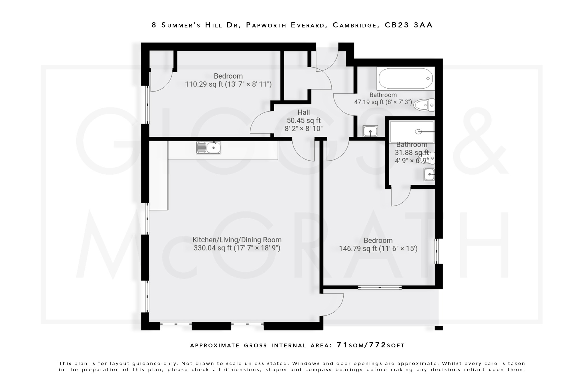 2 bed ground floor flat for sale in Papworth Everard, Cambridgeshire - Property Floorplan