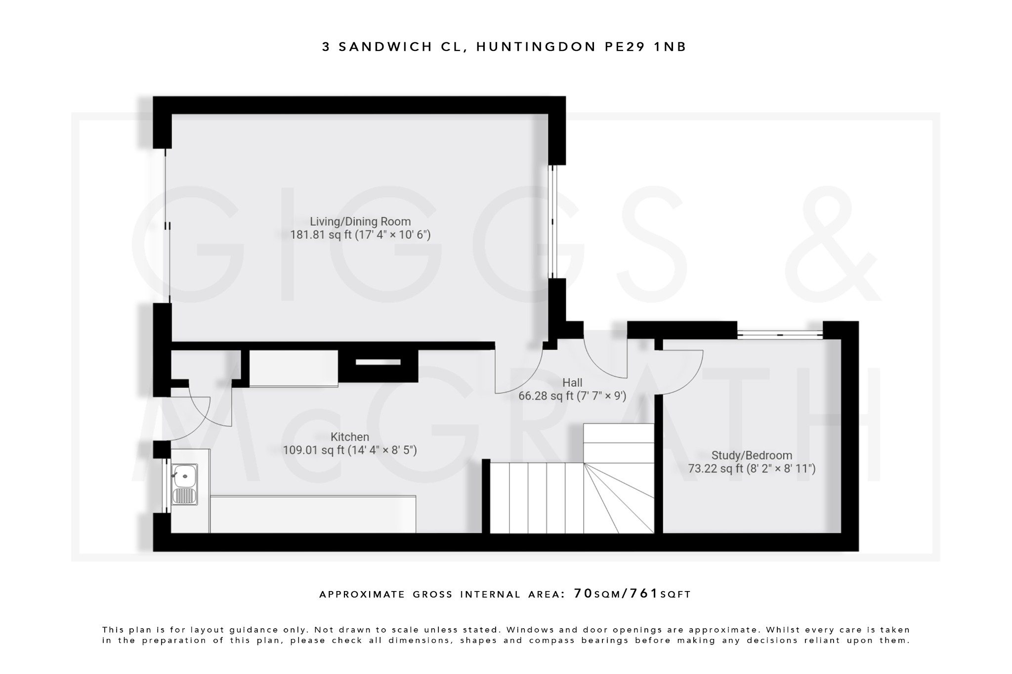 3 bed terraced house for sale in Sandwich Close, Huntingdon - Property Floorplan