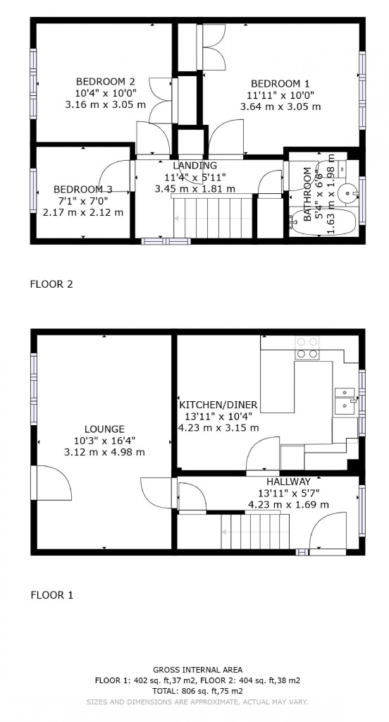 3 bed semi-detached house for sale in Southbourne, Ashford - Property floorplan