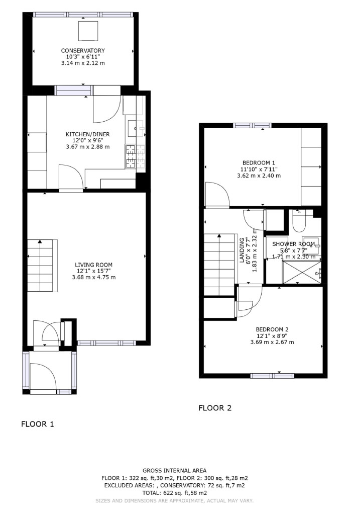 2 bed terraced house for sale in Hawks Way, Ashford - Property floorplan