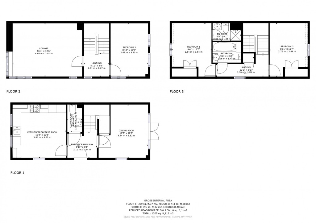 3 bed end of terrace house for sale in Greystones, Ashford - Property floorplan