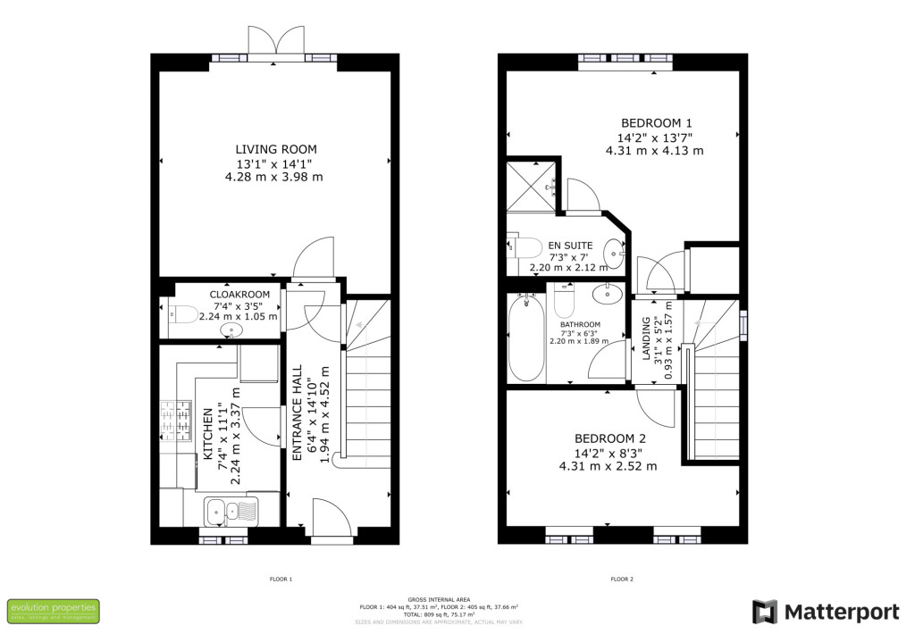 2 bed semi-detached house for sale in Damara Way, Ashford - Property floorplan