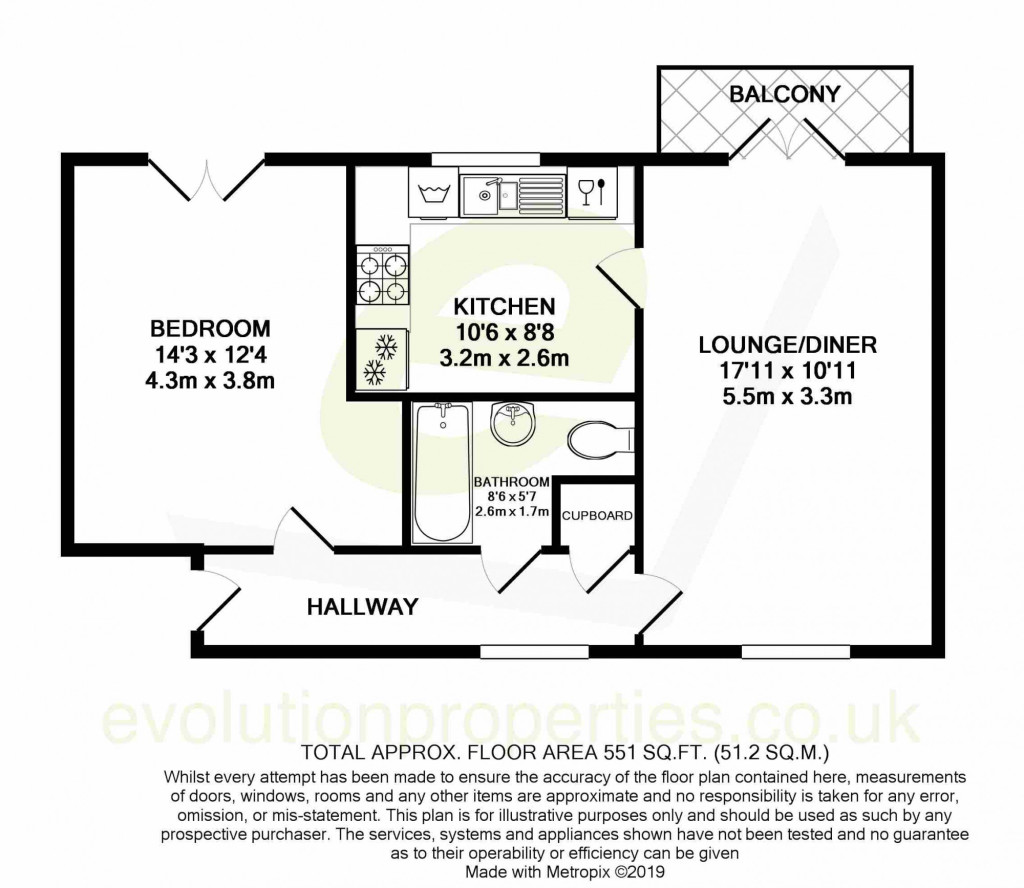 1 bed flat for sale in Broadview Close, Ashford - Property floorplan