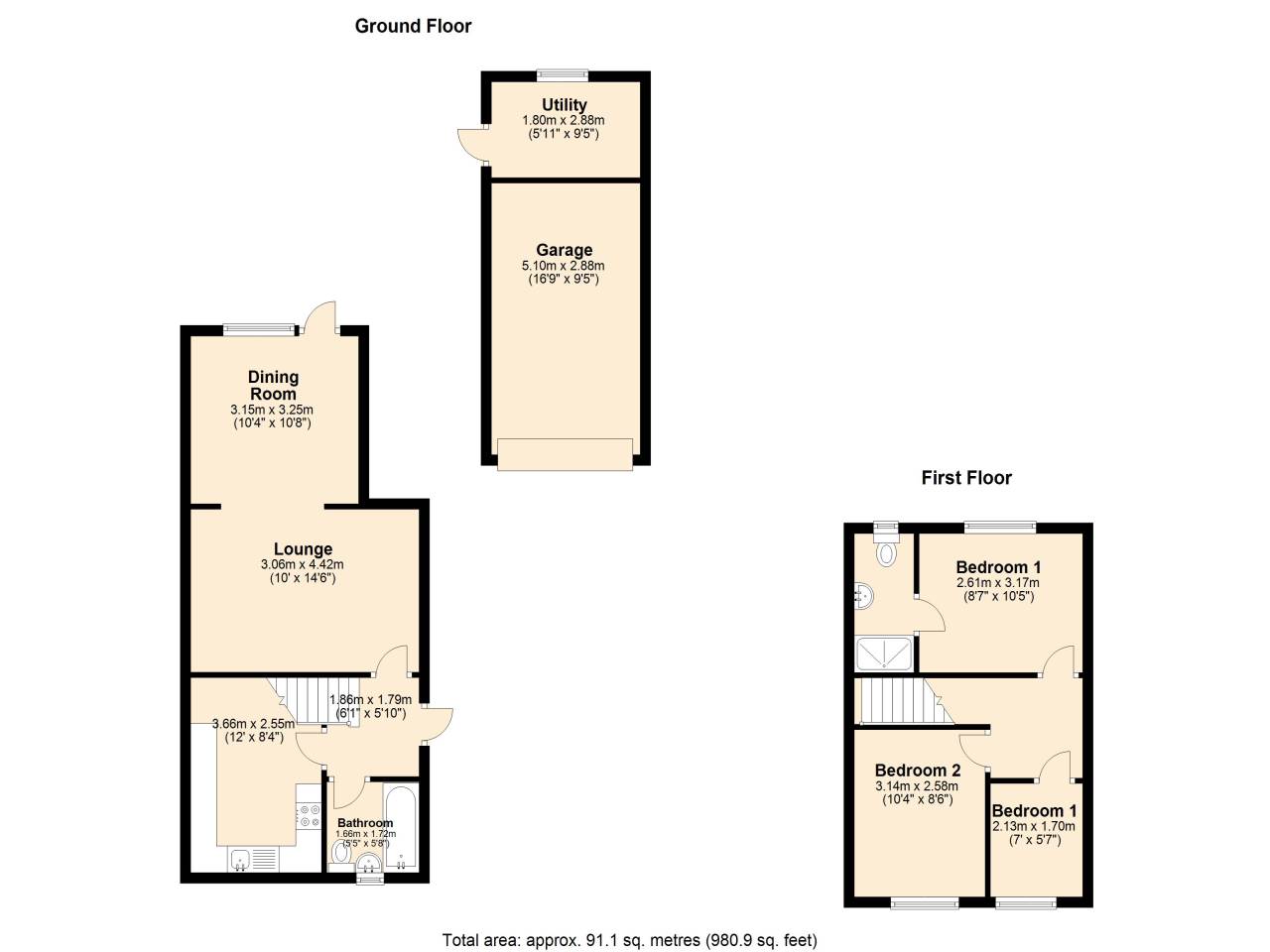 3 bed house to rent in Russet Way, Melbourn - Property Floorplan