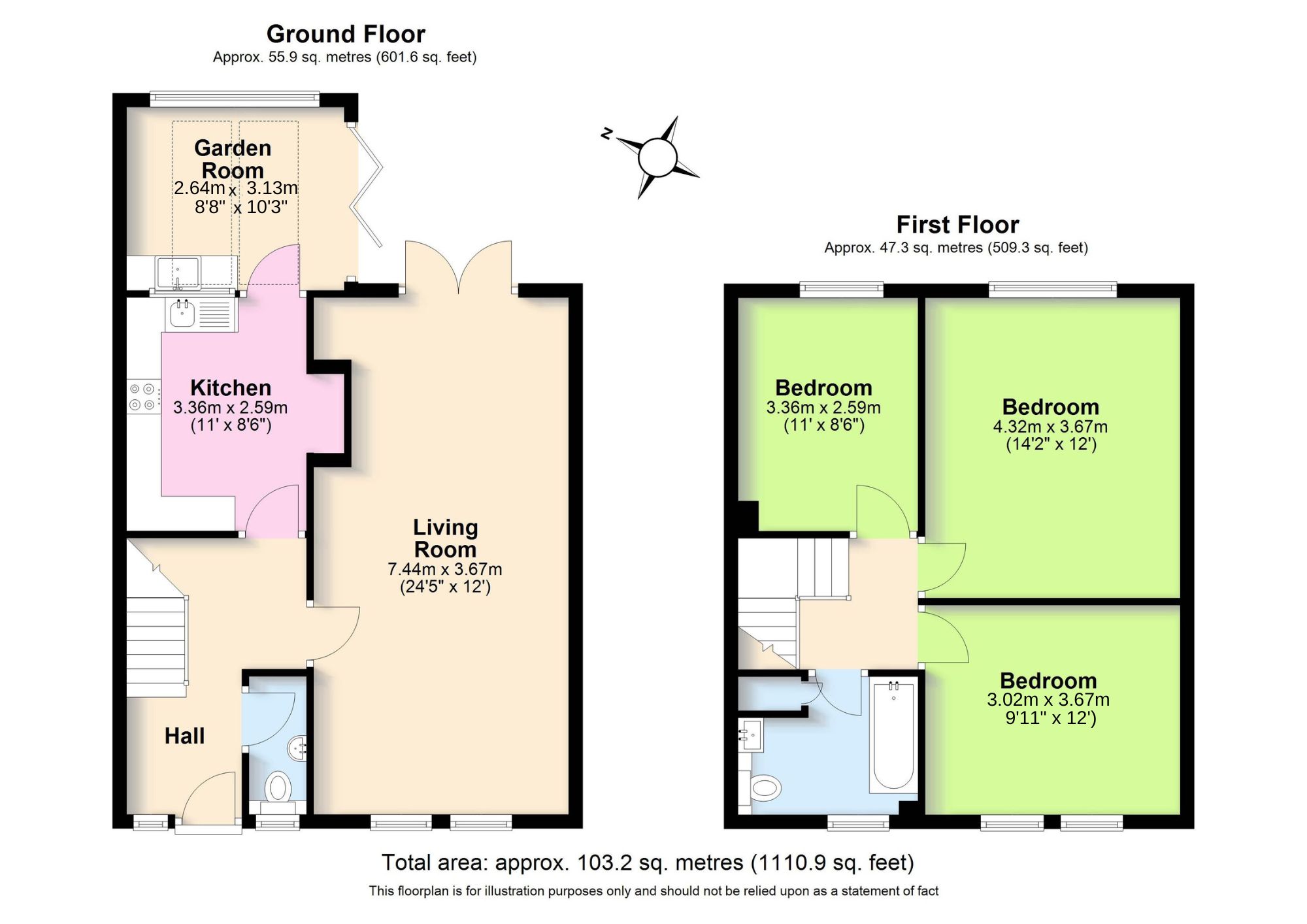 3 bed mid-terraced house for sale in Ashow, Kenilworth - Property floorplan