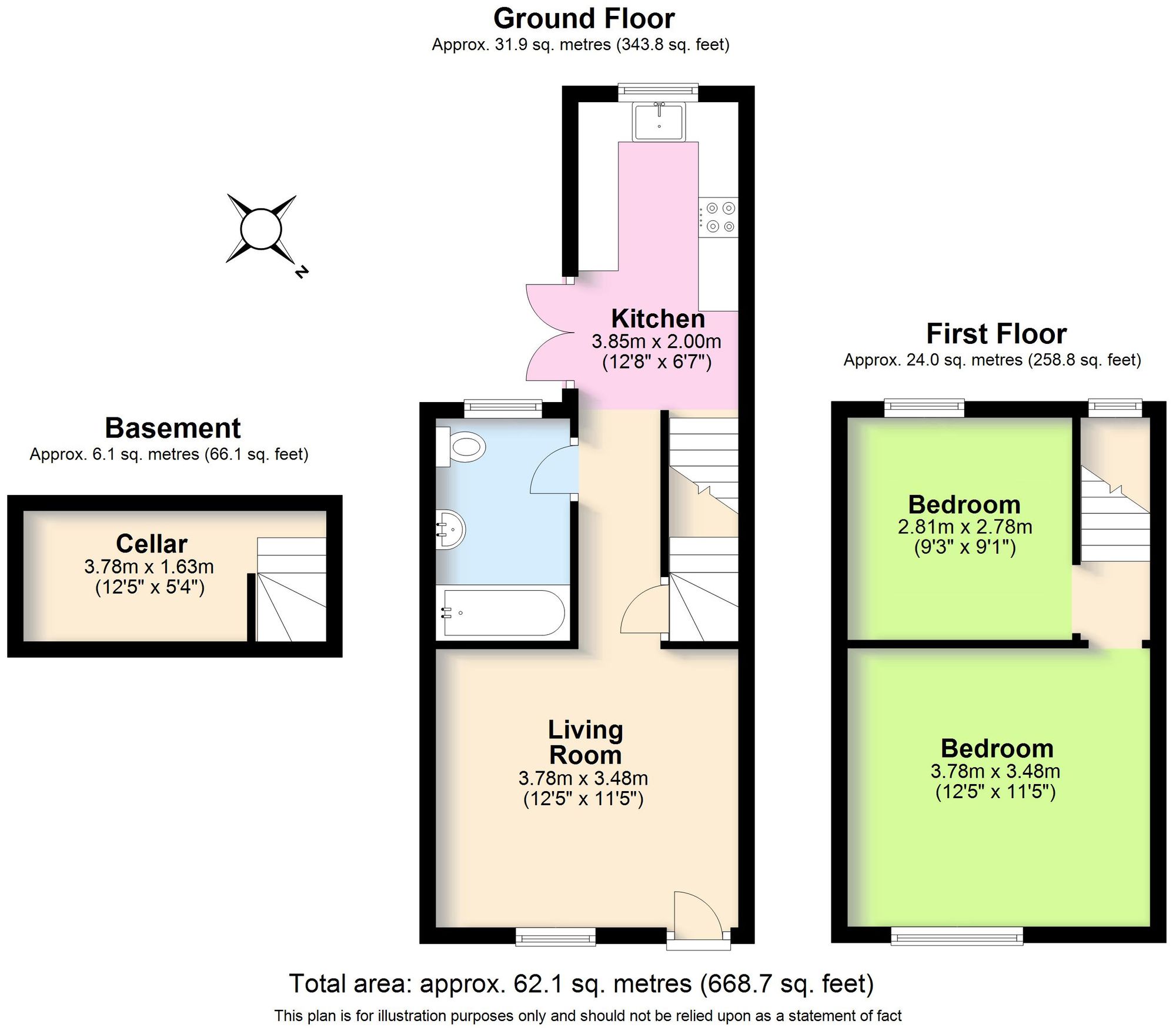 2 bed mid terraced cottage for sale in Fieldgate Lane, Kenilworth - Property floorplan