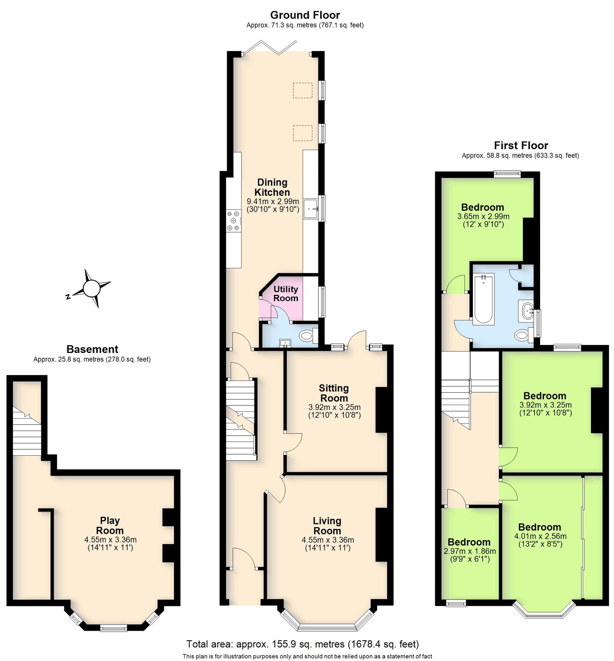 4 bed mid-terraced house for sale in Waverley Road, Kenilworth - Property floorplan