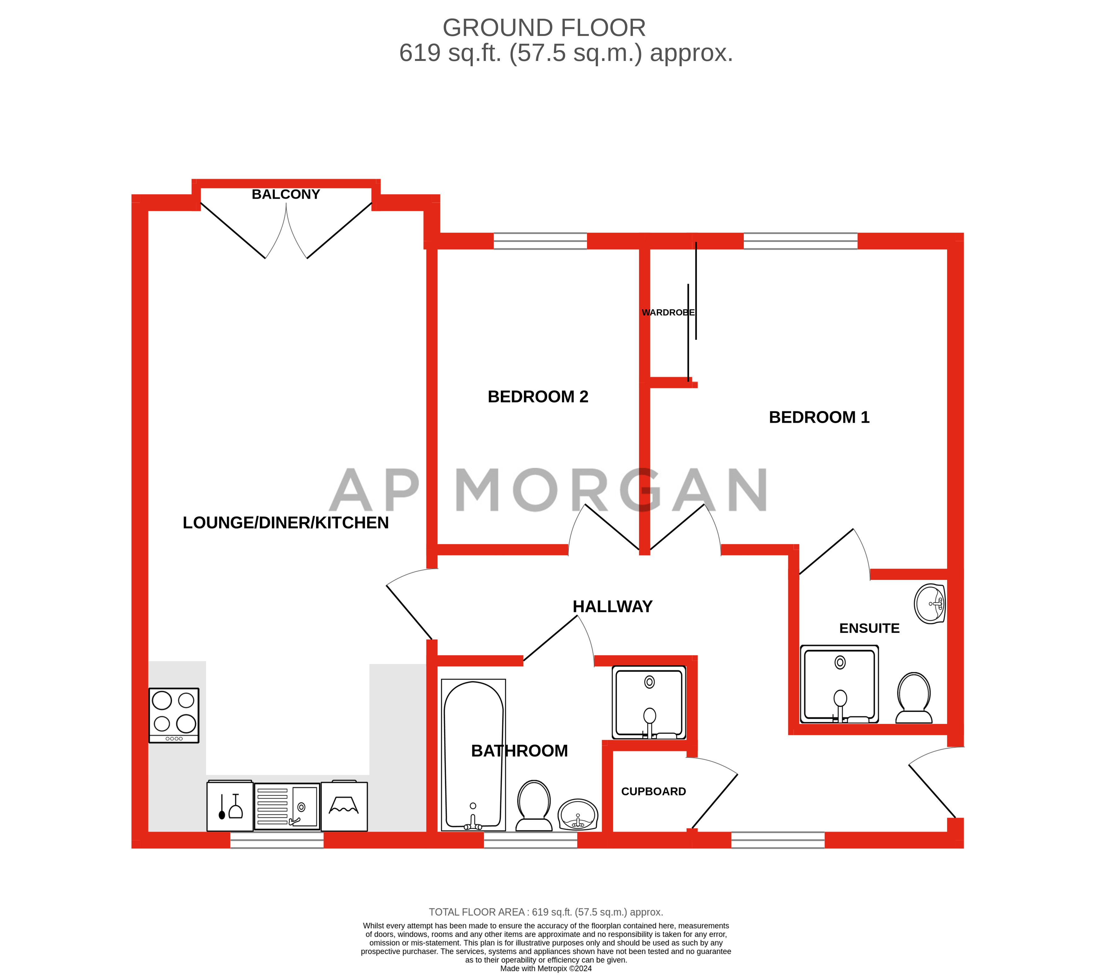 2 bed apartment to rent in Ascot Way, Birmingham - Property floorplan