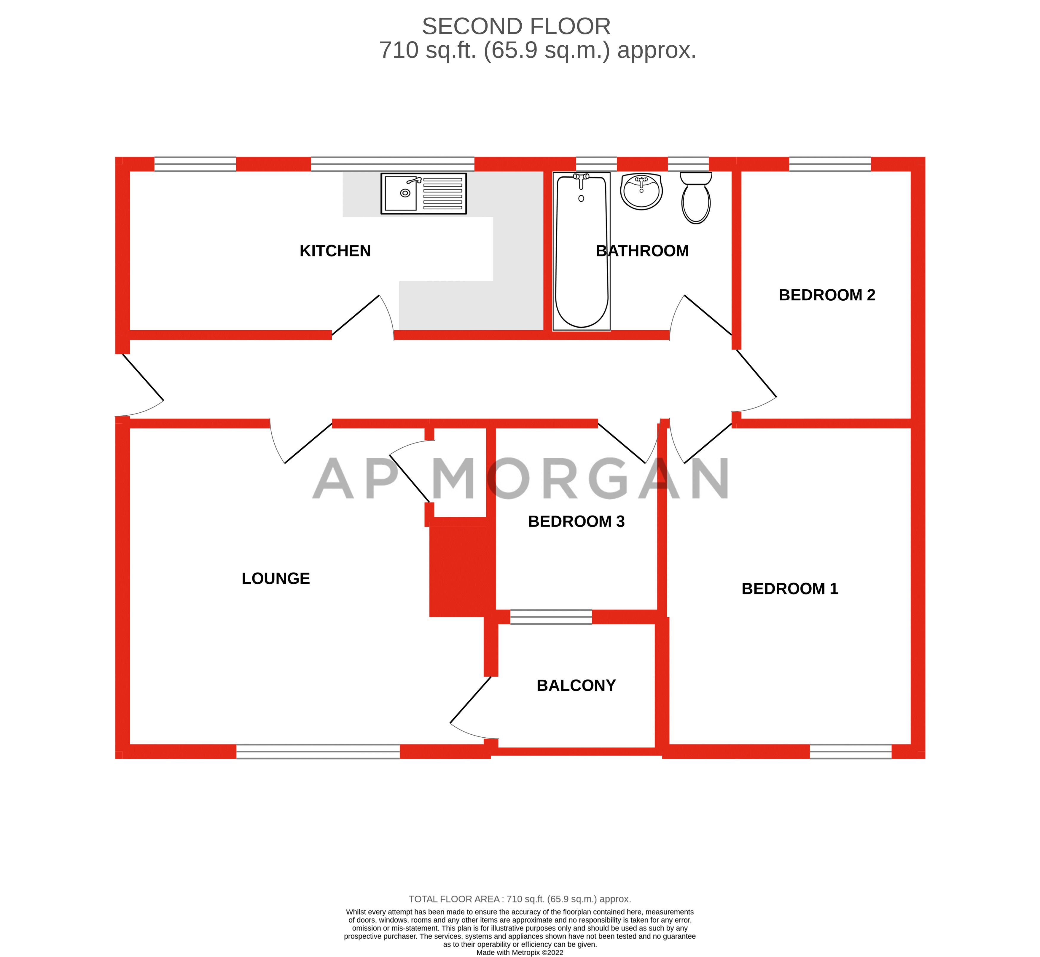 3 bed apartment for sale in Cromwell Street, Birmingham - Property floorplan
