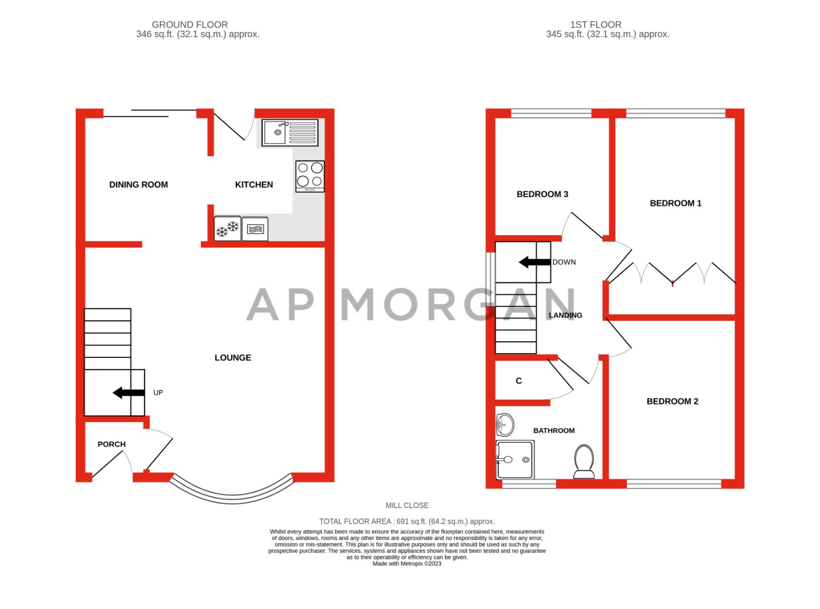 3 bed house for sale in Mill Close, Bromsgrove - Property floorplan