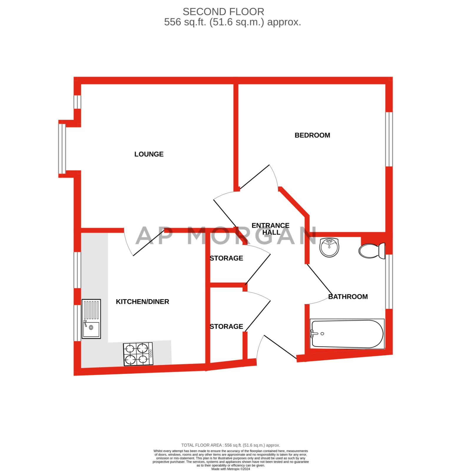 1 bed apartment for sale in Oldfield Road, Bromsgrove - Property floorplan