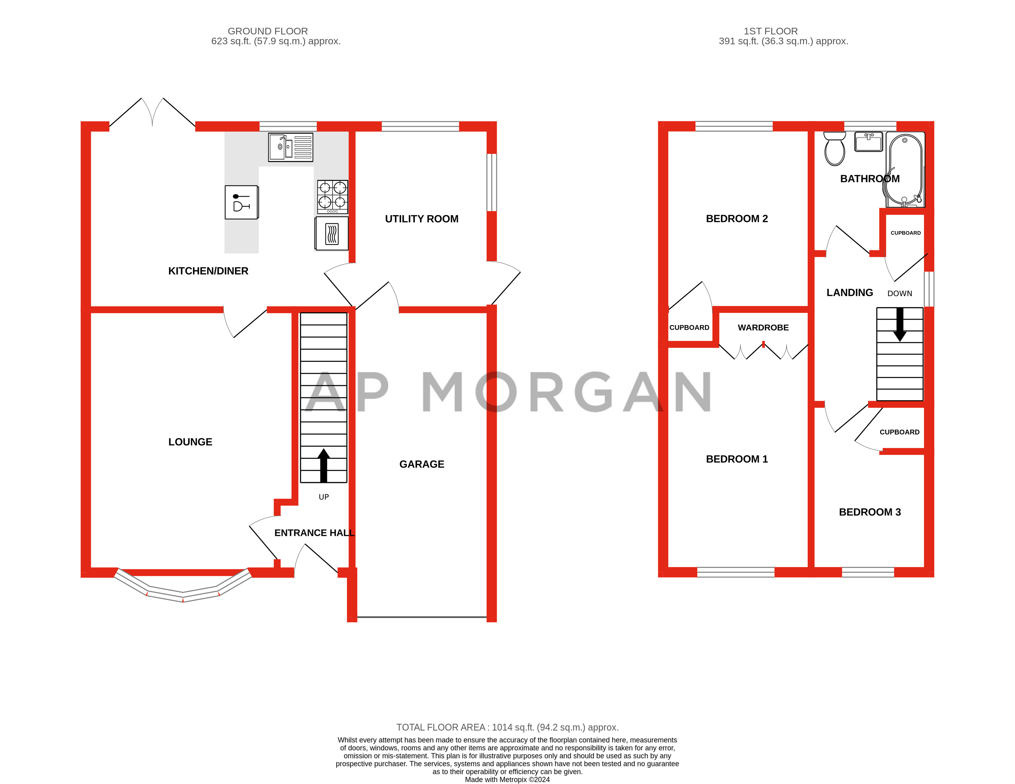 3 bed house for sale in Ledbury Close, Redditch - Property floorplan