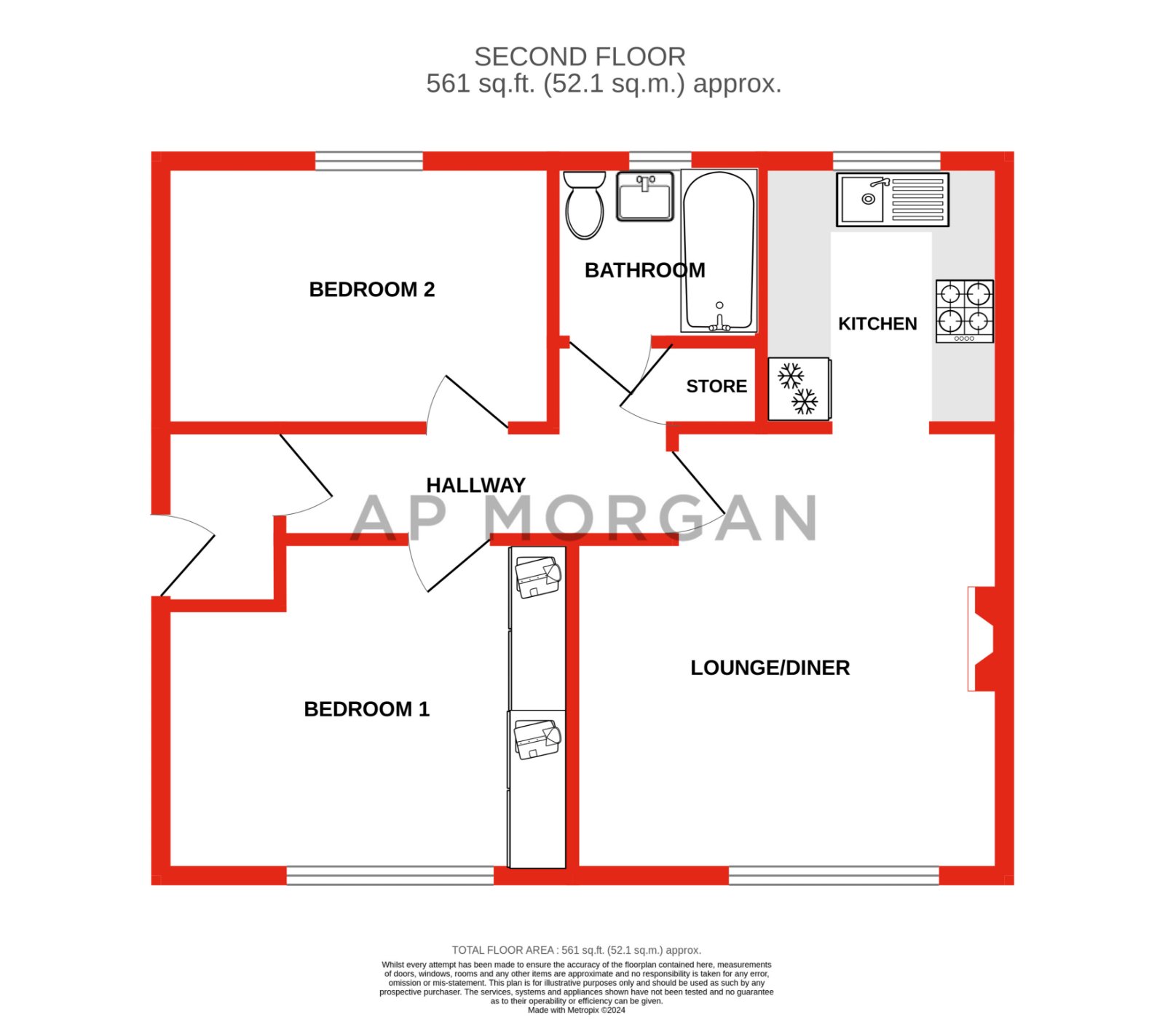 2 bed apartment for sale in Garrington Road, Bromsgrove - Property floorplan