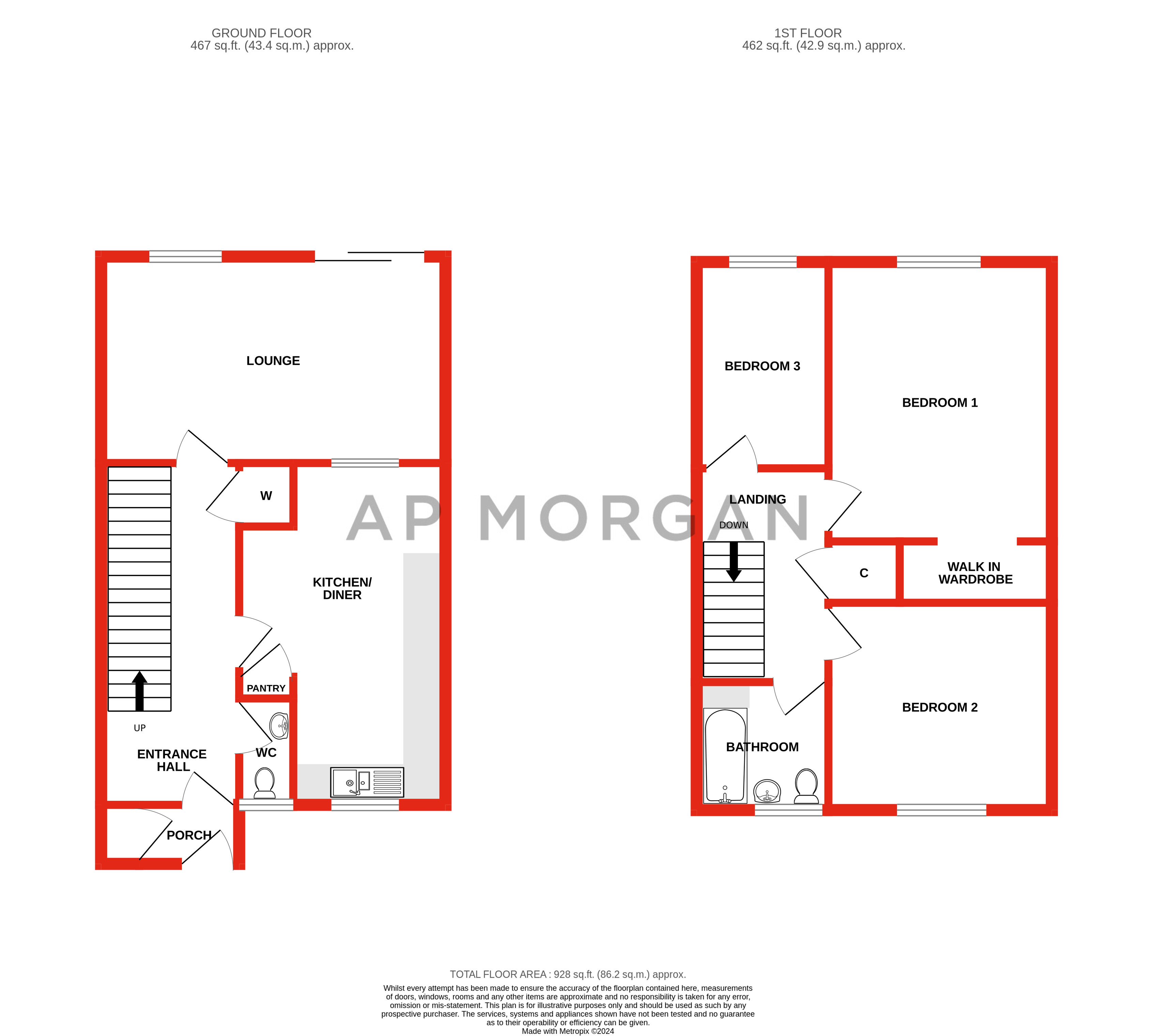 3 bed house for sale in Kempsey Close, Redditch - Property floorplan
