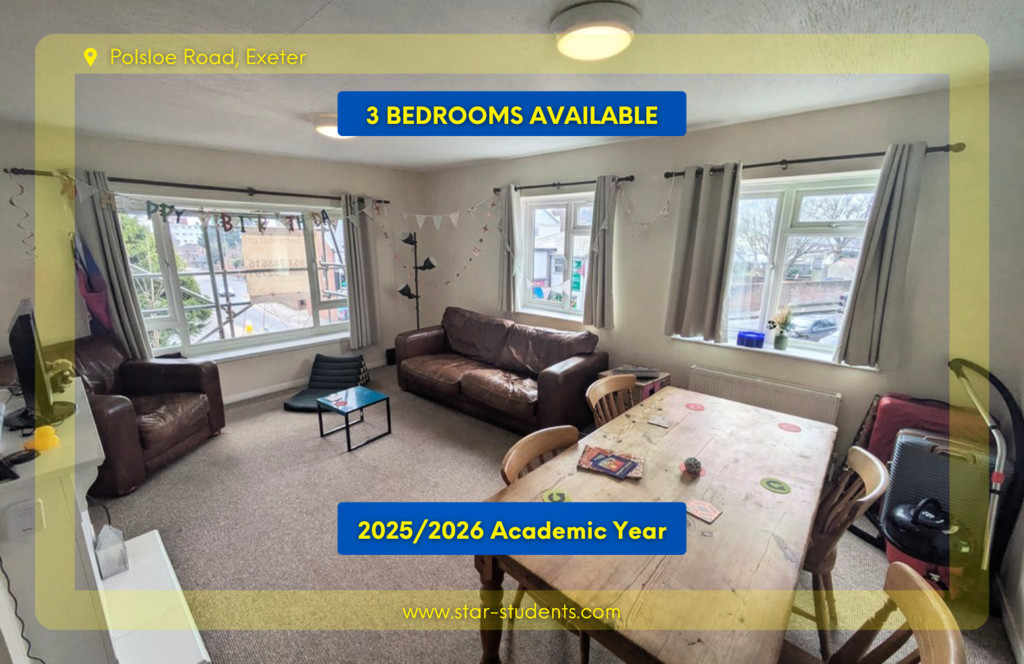 STUDENT PROPERTY 2025/2026
£130 per week per person, Including Bills
Rent advertised is per person3 bedrooms available in this bright and spacious 4 bedroom student flat, located within comfortable walking distance of both St Lukes & Streatham Campus as well as the RD&E. The flat benefits from a large sociable lounge/diner, 4 double bedrooms, kitchen, bathroom & a separate toilet. The rent includes gas, electric, water & WIFI.
