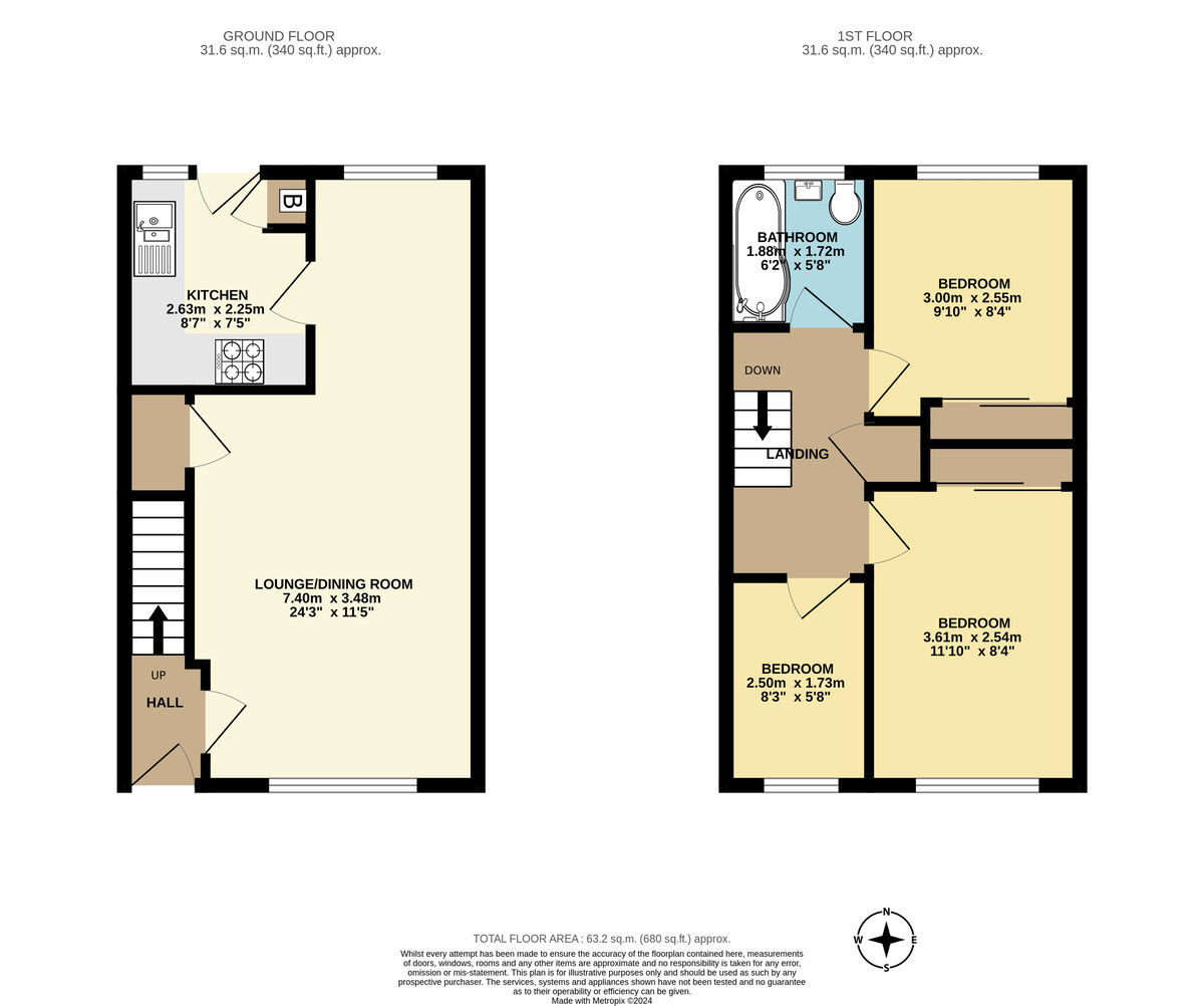 3 bed terraced house to rent in Ash Farm Close, Pinhoe - Property Floorplan