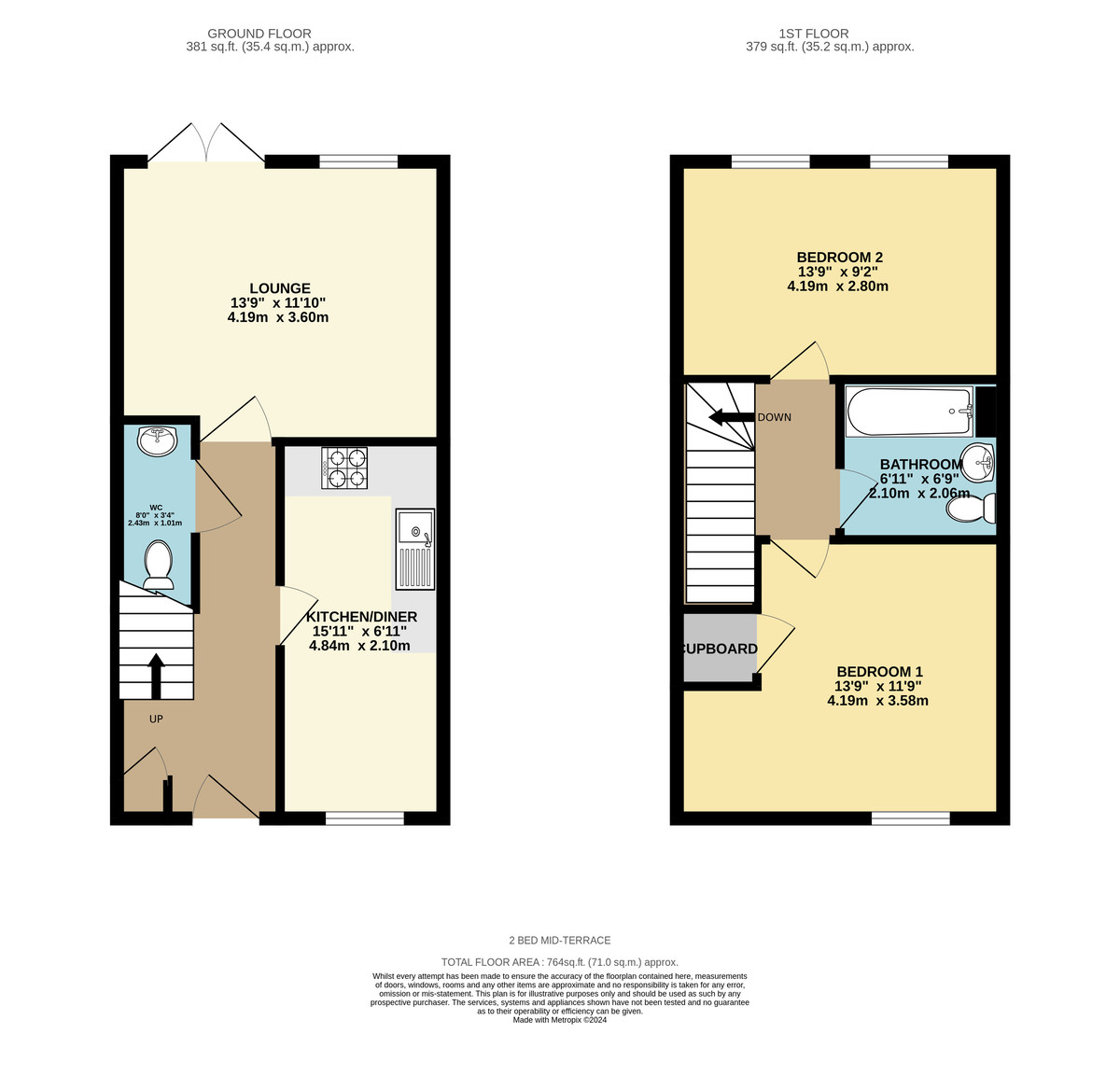 2 bed terraced house for sale in Quarry Heights, Exeter - Property Floorplan