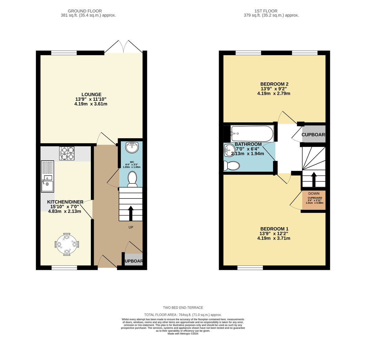 2 bed end of terrace house to rent in Quarry Heights, Exeter - Property Floorplan