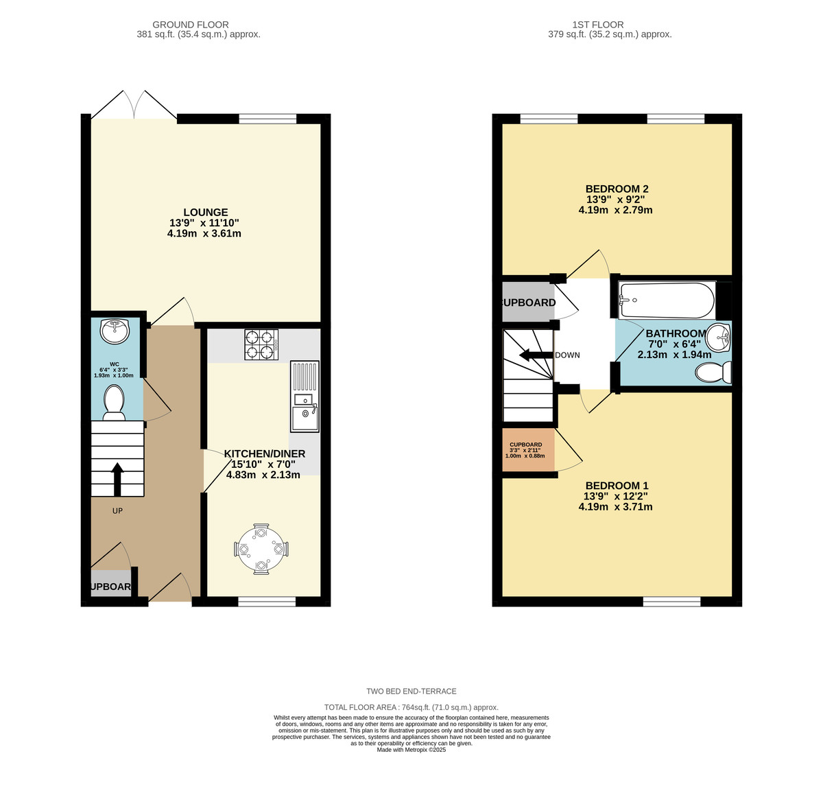 2 bed end of terrace house for sale in Quarry Heights, Exeter - Property Floorplan