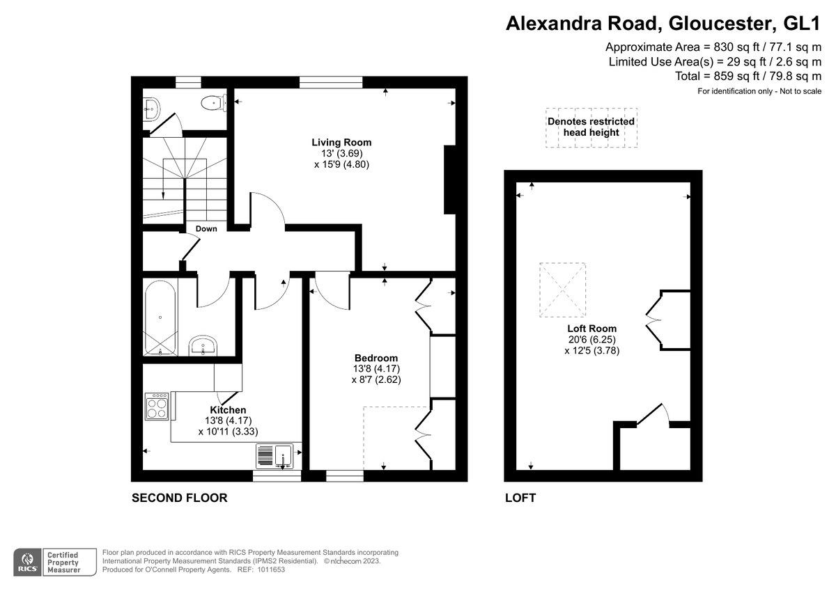 1 bed flat for sale in Alexandra Road, Kingsholm - Property floorplan