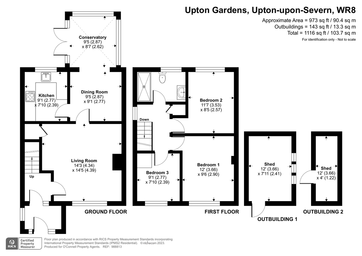 3 bed semi-detached house for sale in Upton Gardens, Upton-upon-Severn - Property floorplan