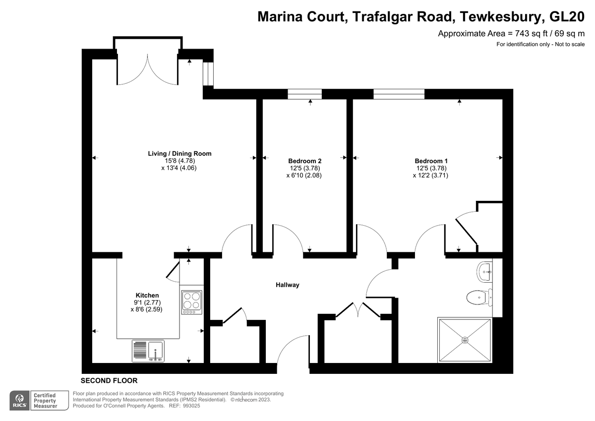 2 bed apartment for sale in Trafalgar Road, Tewkesbury - Property floorplan